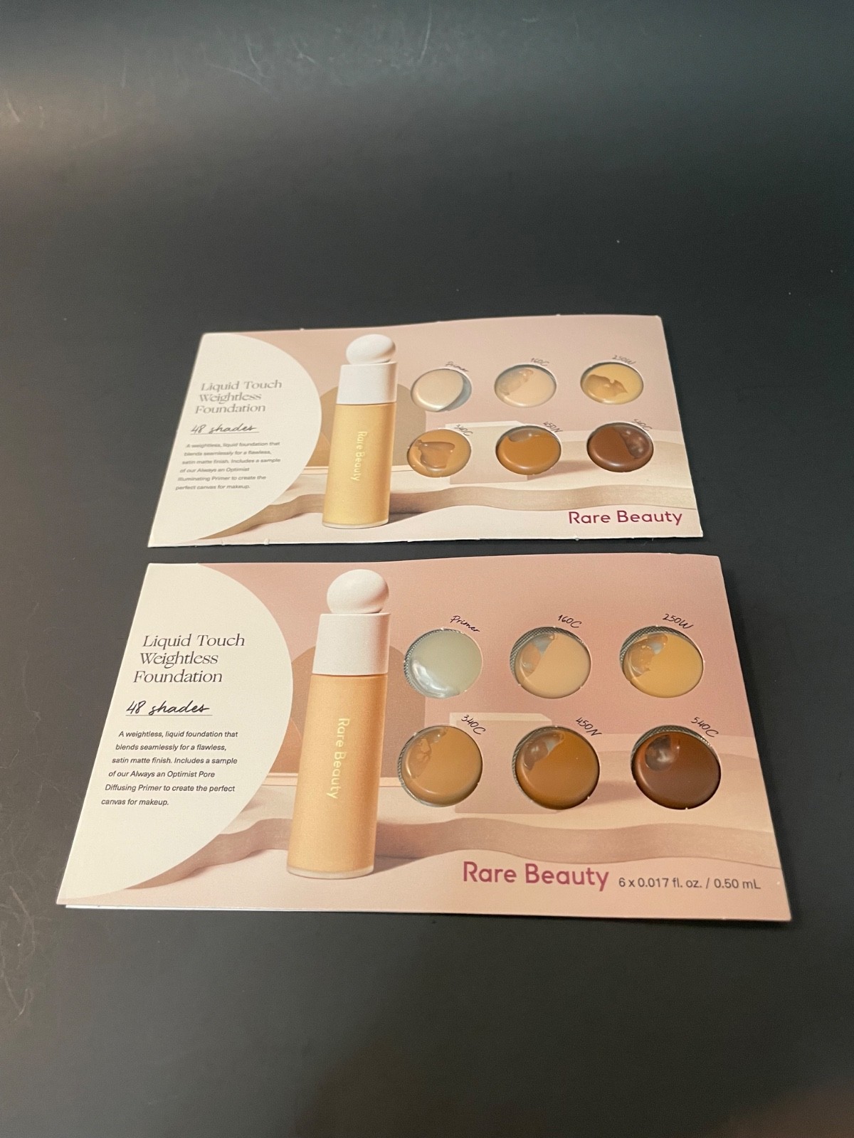 RARE BEAUTY “LIQUID-TOUCH” : WEIGHTLESS FOUNDATION SAMPLE CARDS-1 LOT OF 2 NEW