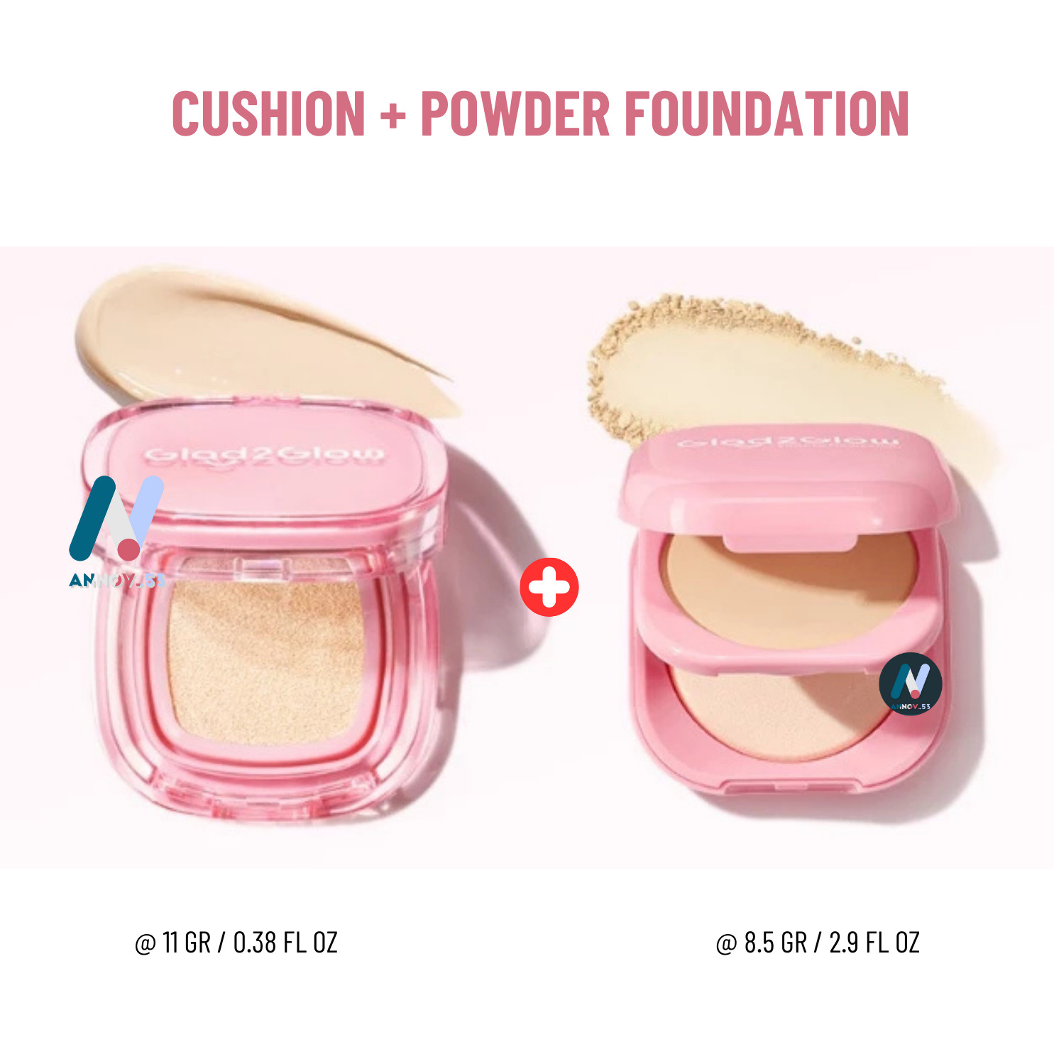 GLAD2GLOW Perfect Blurring Powder Foundation + Cover Cushion Waterproof Matte