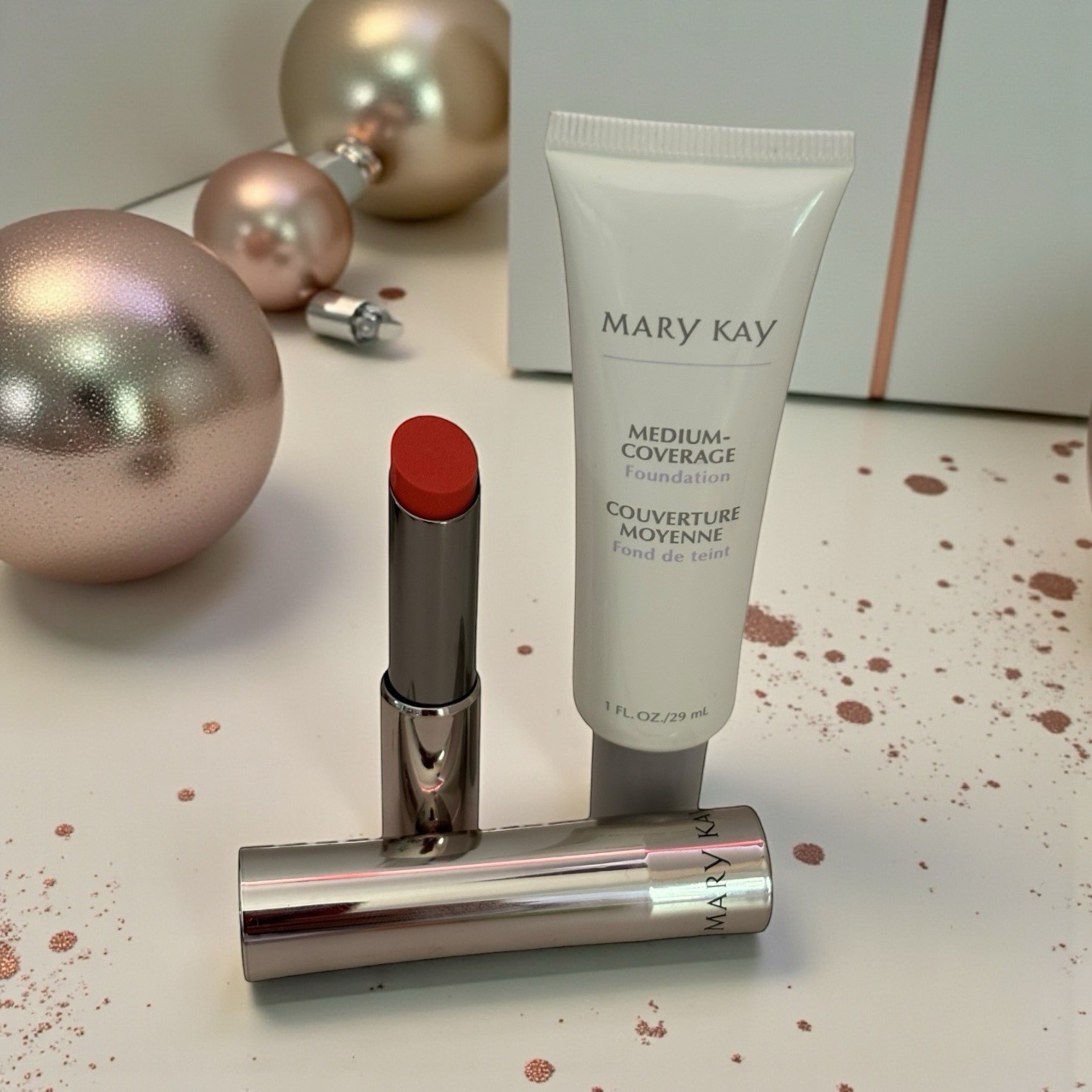 Mary Kay Medium Coverage Foundation #364200 BRONZE 708 GREY CAP and Lipstick Set