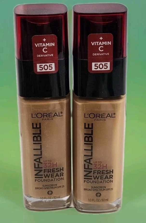LOREAL Infallible 32hr Fresh Wear Foundation 505 Toffee 1oz Ea 2 Pcs New!!