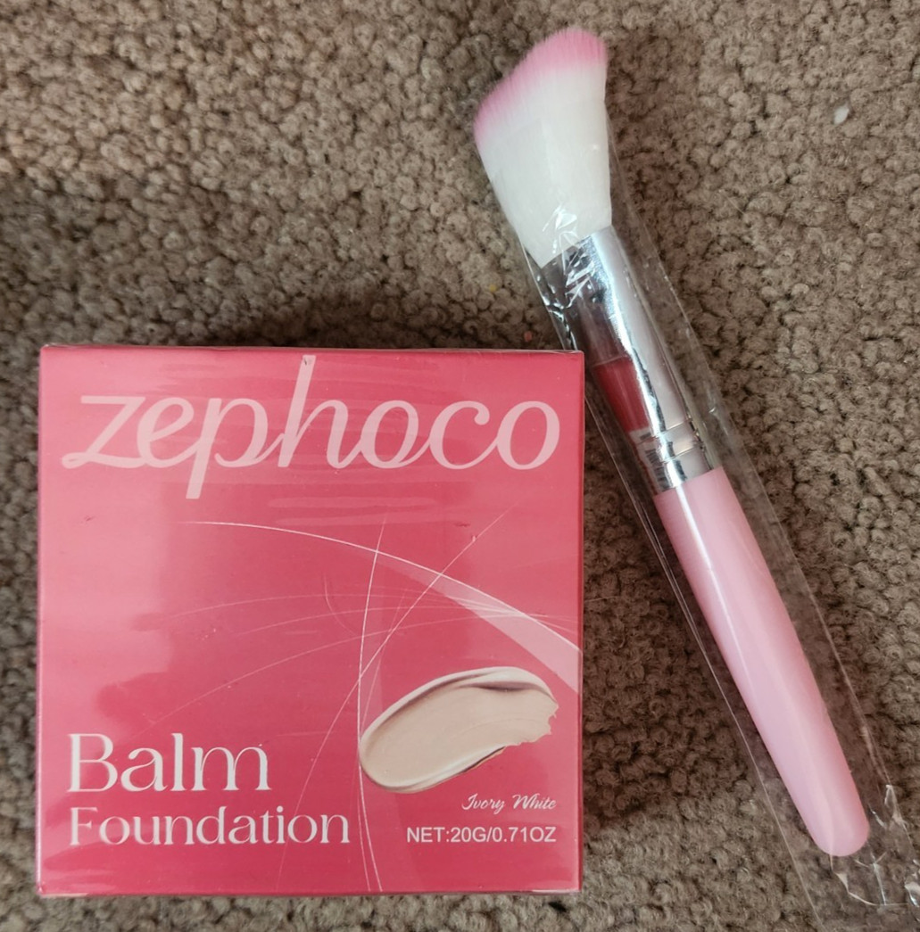 Zephoco Balm Foundation Ivory White 20g .71 Oz with Brush New in Box