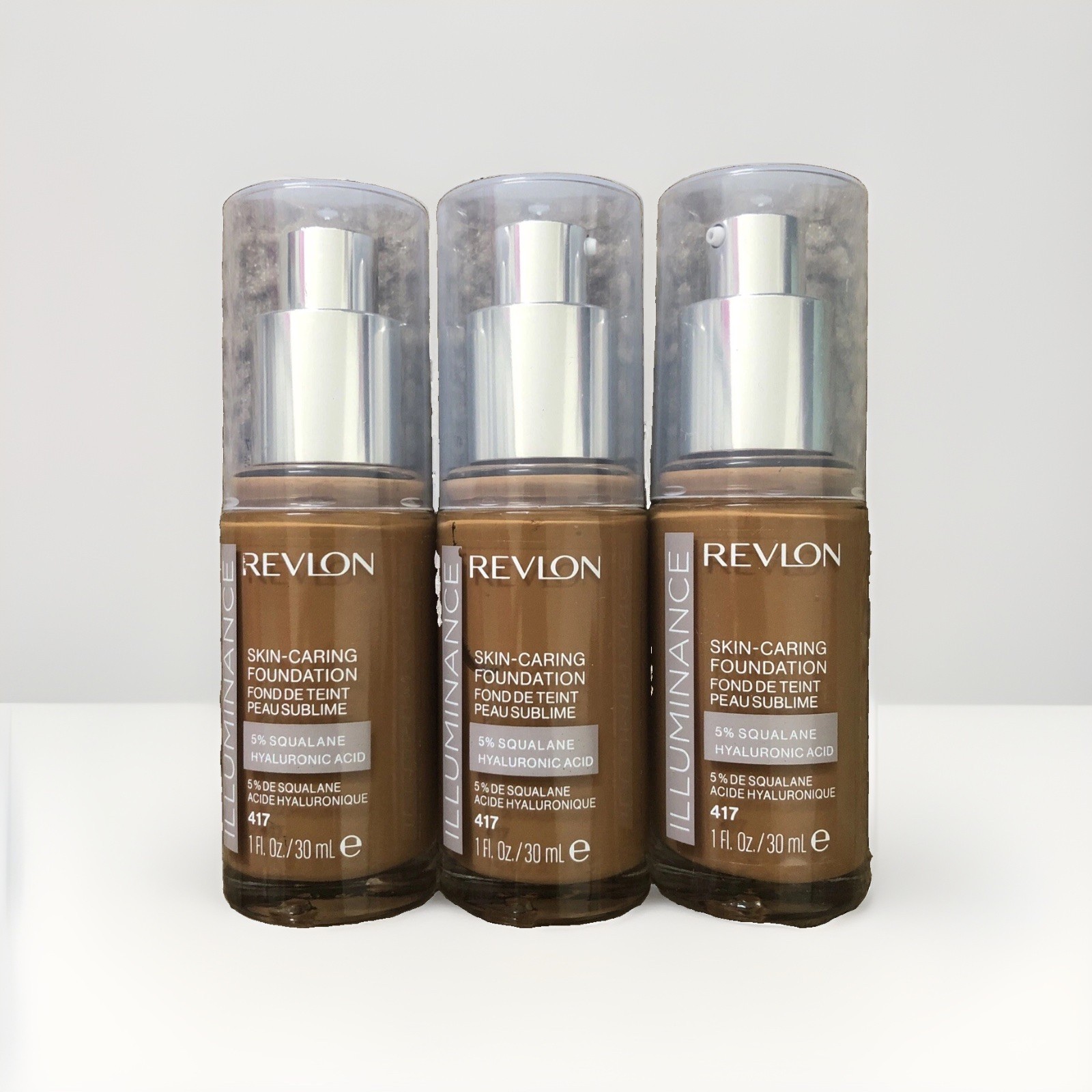 Lot of 3 Revlon Illuminance Skin-Caring Foundation 417 Warm Caramel 1 fl oz EA