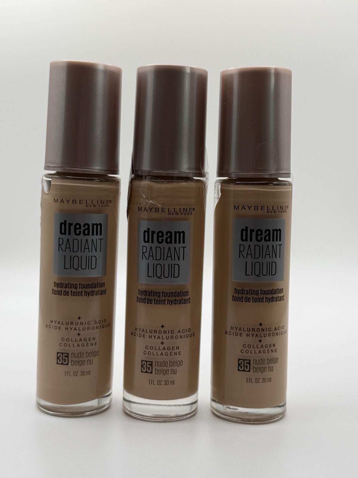 3 X Maybelline Dream Radiant Liquid Hydrating Foundation 35 Nude Beige
