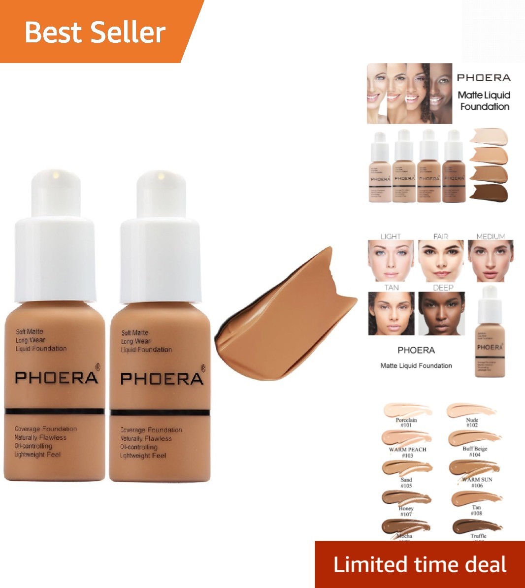 2Pack PHOERA Foundation,Full Coverage Foundation, Concealer Foundation Full C…
