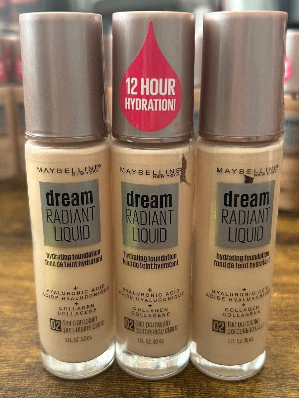 Maybelline Dream Radiant Liquid Hydrating Foundation #02 Fair Porcelain 3 Pack