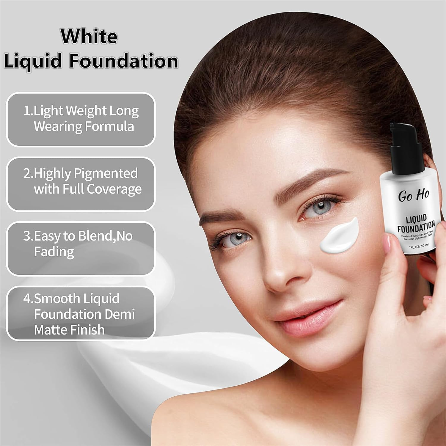 White Liquid Foundation,Full Coverage White Foundation Color Corrector Demi Matt