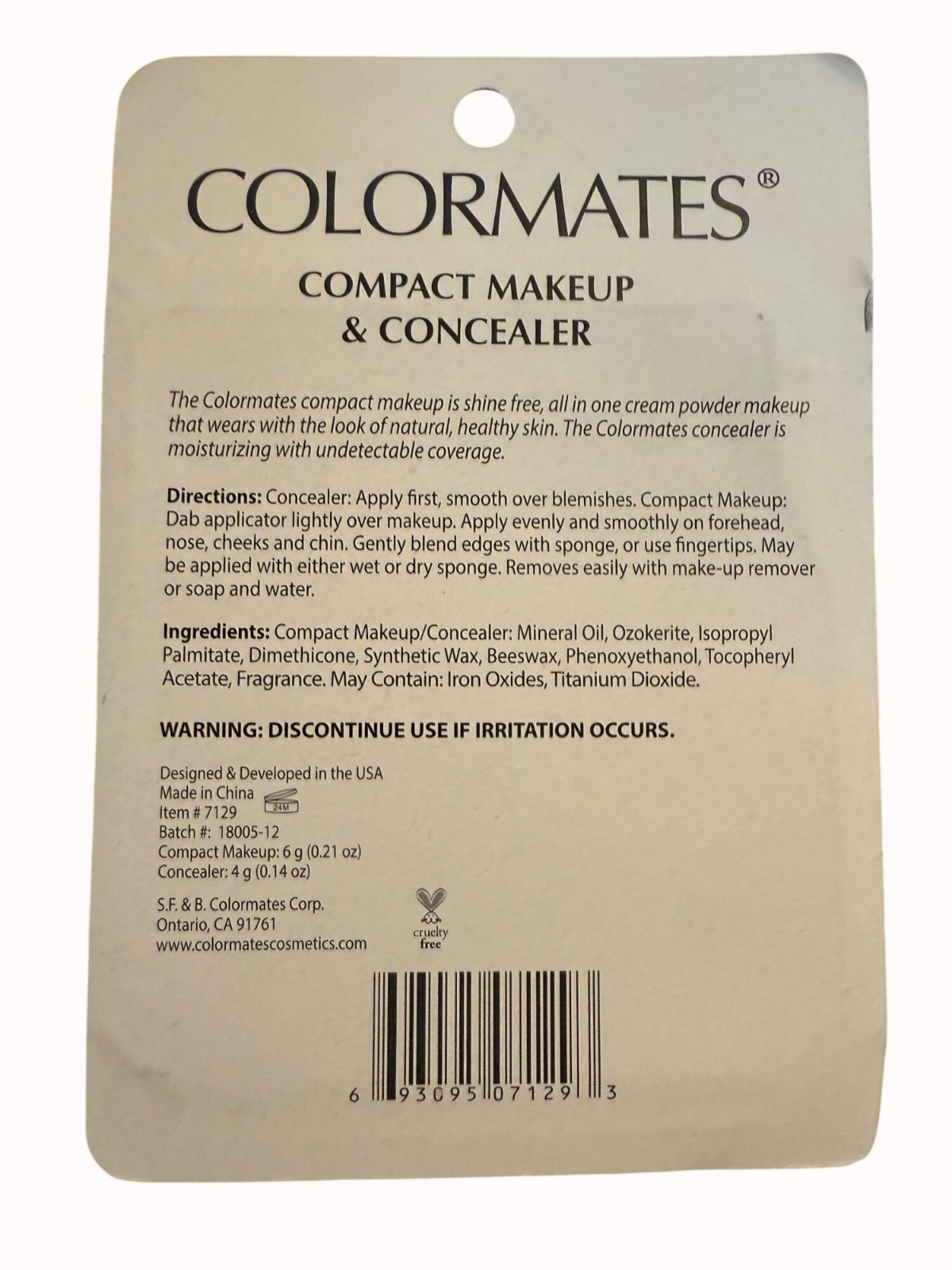 Colormates Compact Makeup And Concealer Medium Long Lasting Formula Paraben Free