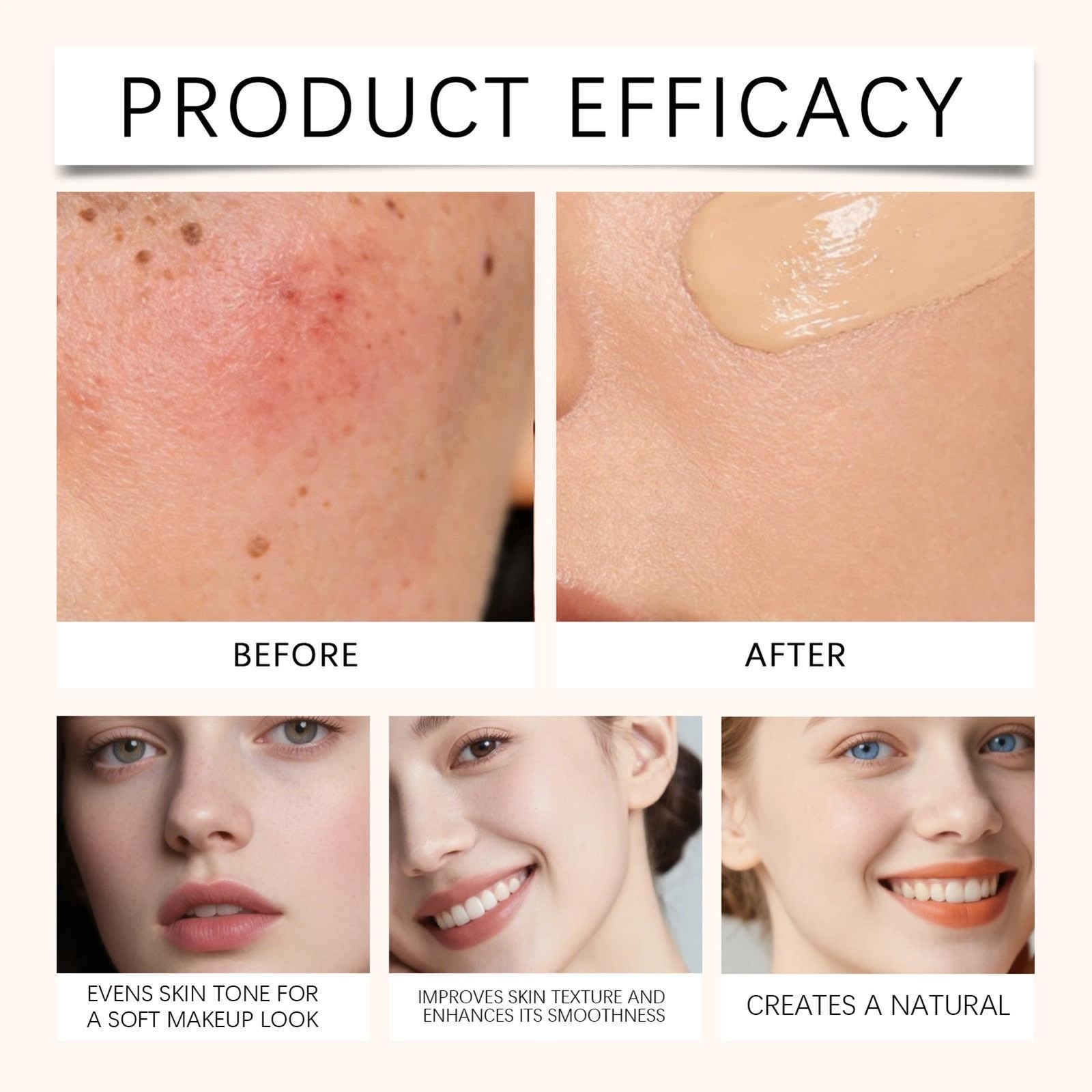 Color Changing Foundation Adjusts to Skin Tone, 30g Makeup Base,Flawless Finish`