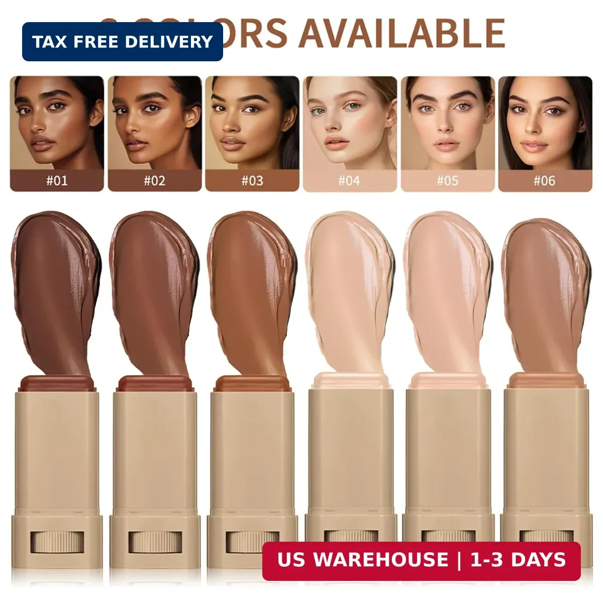 6 Colors Foundation Stick Beauty Balm Serum Boosted Skin Tint, Long-Lasting Cove