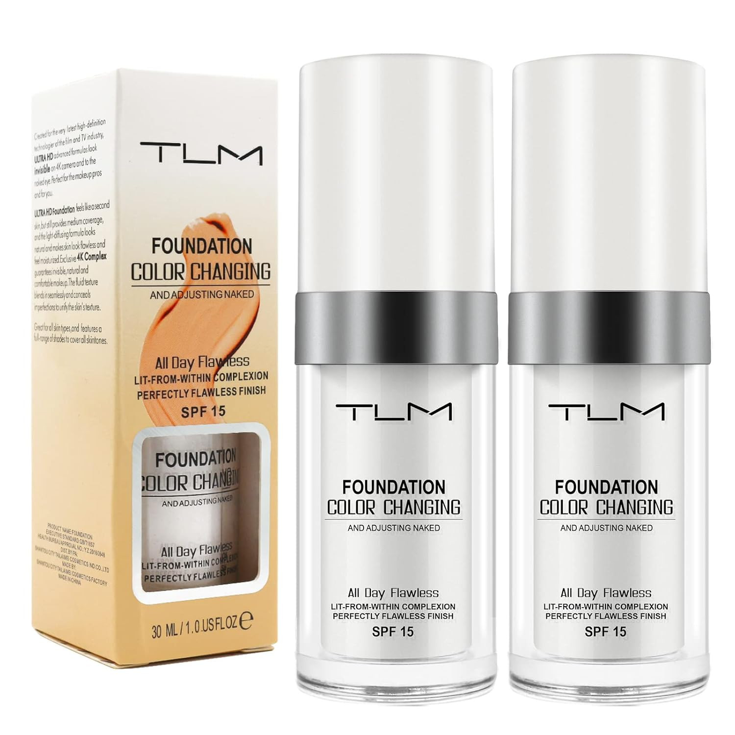 Color Changing Foundation, 2 Pack, Liquid, Moisturizing, Sunscreen, 30Ml