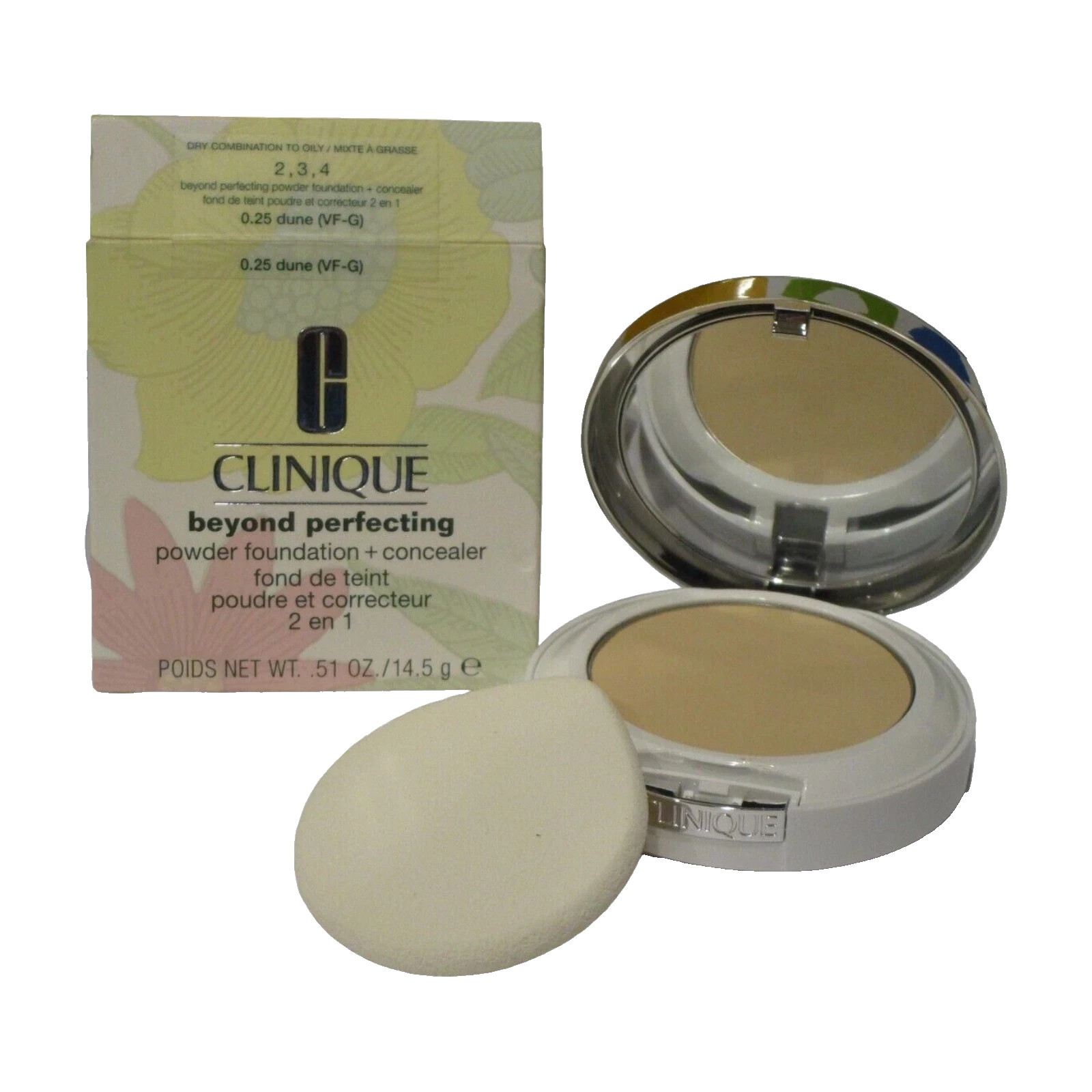 CLINIQUE BEYOND PERFECTING POWDER FOUNDATION+CONCEALER 0.25 DUNE .51 OZ NIB