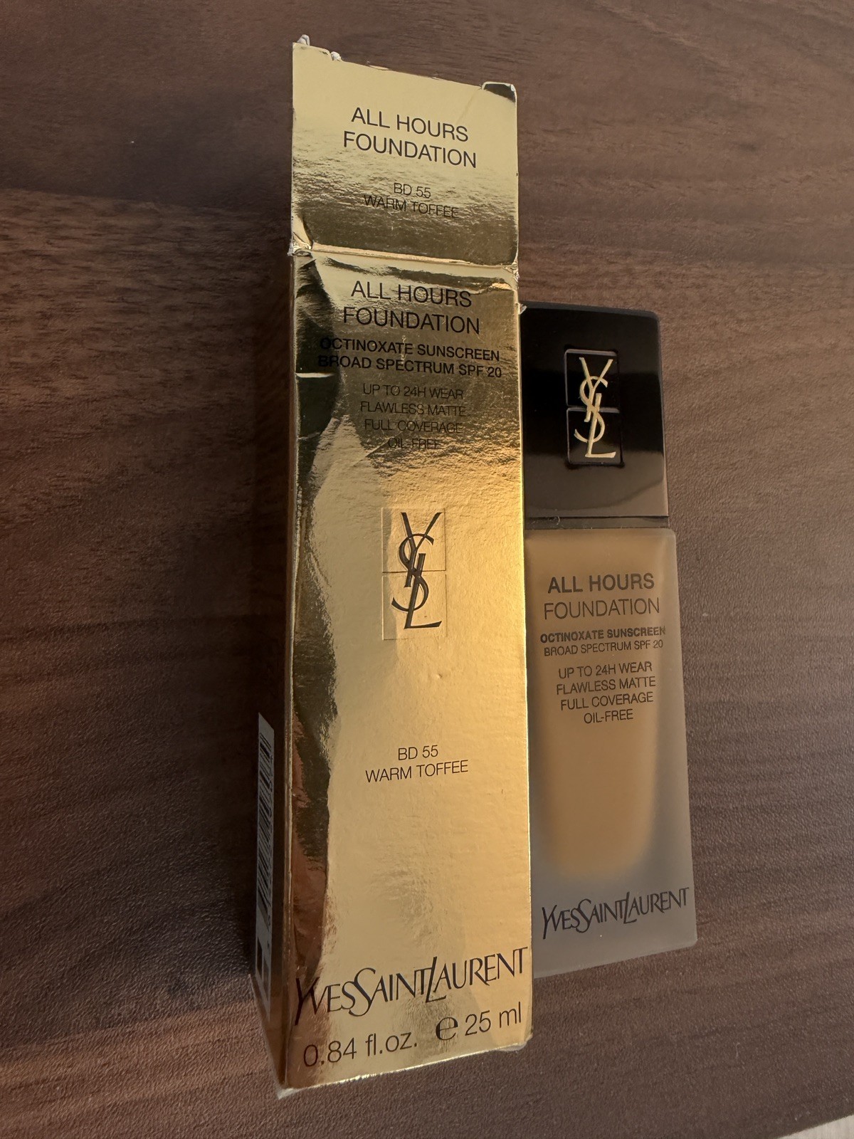 YSL All Hours Foundation W/ SPF20 Matte (0.84oz / 25ml) BD 55 Warm Toffee, NEW