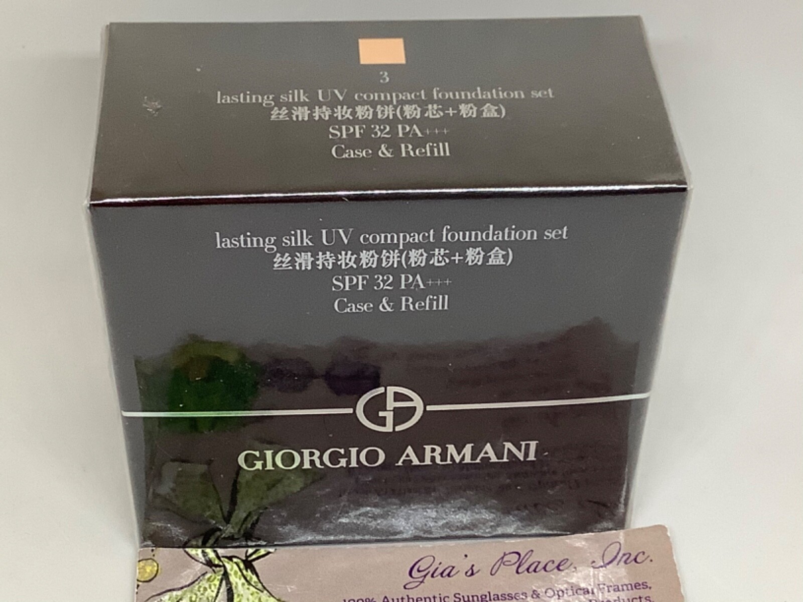 GIORGIO ARMANI LASTING SILK UV COMPACT FOUNDATION SET #3 .31oz CASE+REFILL SPF32
