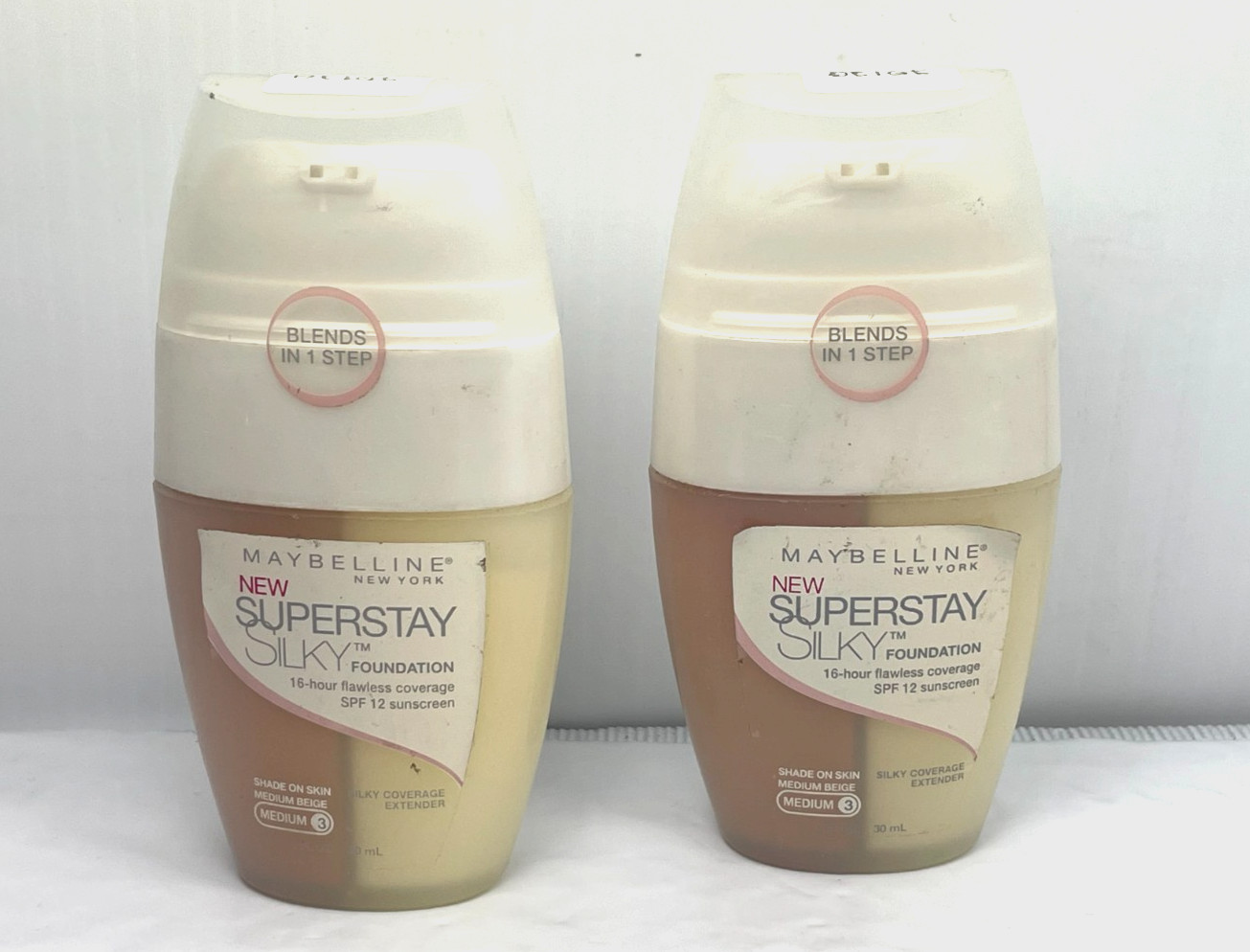 (2) MAYBELLINE SUPERSTAY SILKY Foundation MEDIUM BEIGE Medium 3 *RARE SOLD AS-IS