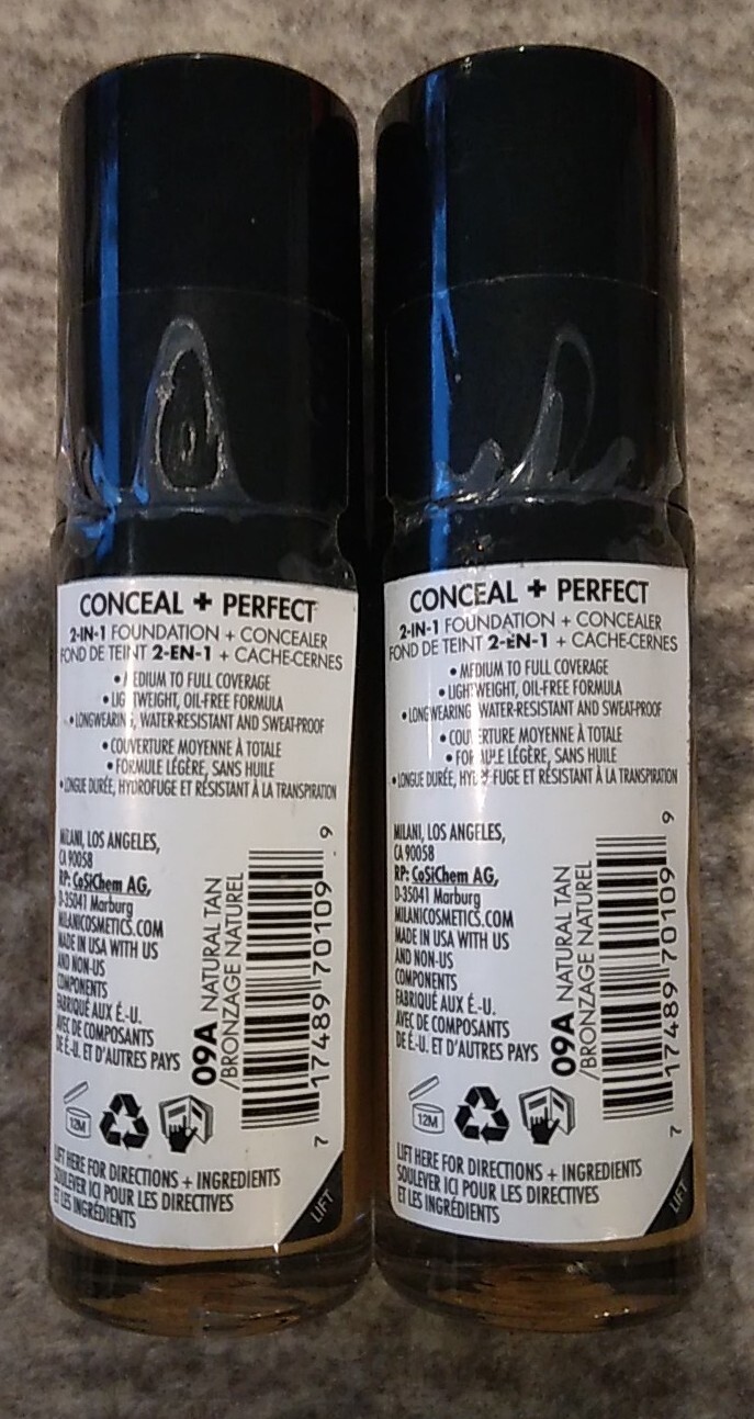 2 PACK Milani 2-in-1 Foundation + Concealer Liquid Foundation – Natural Tan 09A