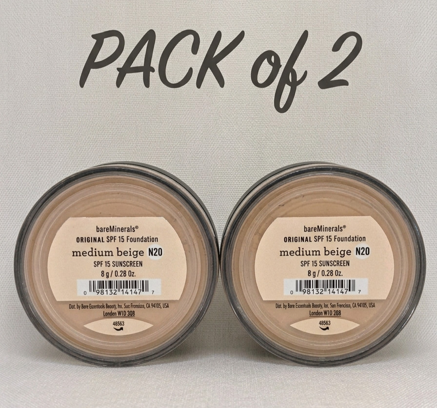 Pack of 2 bareMinerals Original SPF 15 Foundation Medium Beige N20 8g Full Size
