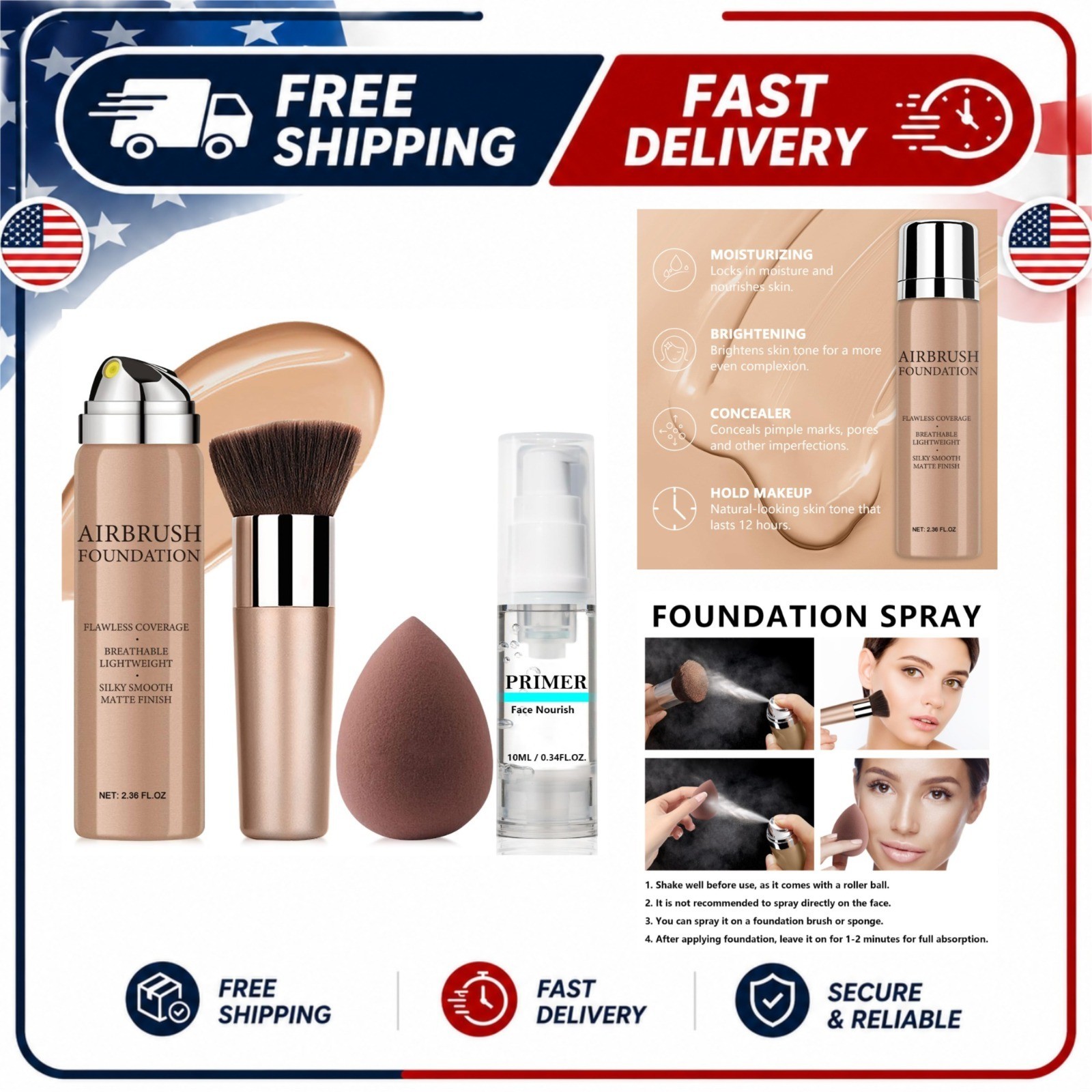 AirBrush Silky Mist Foundation Spray – Full Coverage, Lightweight, Hydrating
