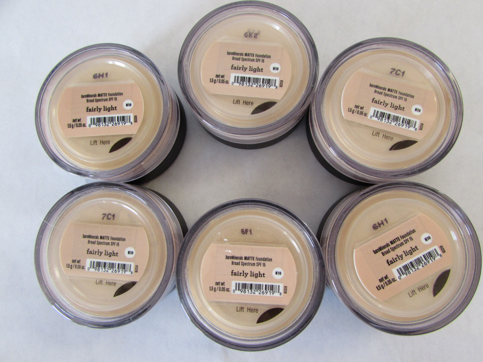 BareMinerals Foundation Fairly Light Matte 1.5g Travel Size Lot Of 6 Sale