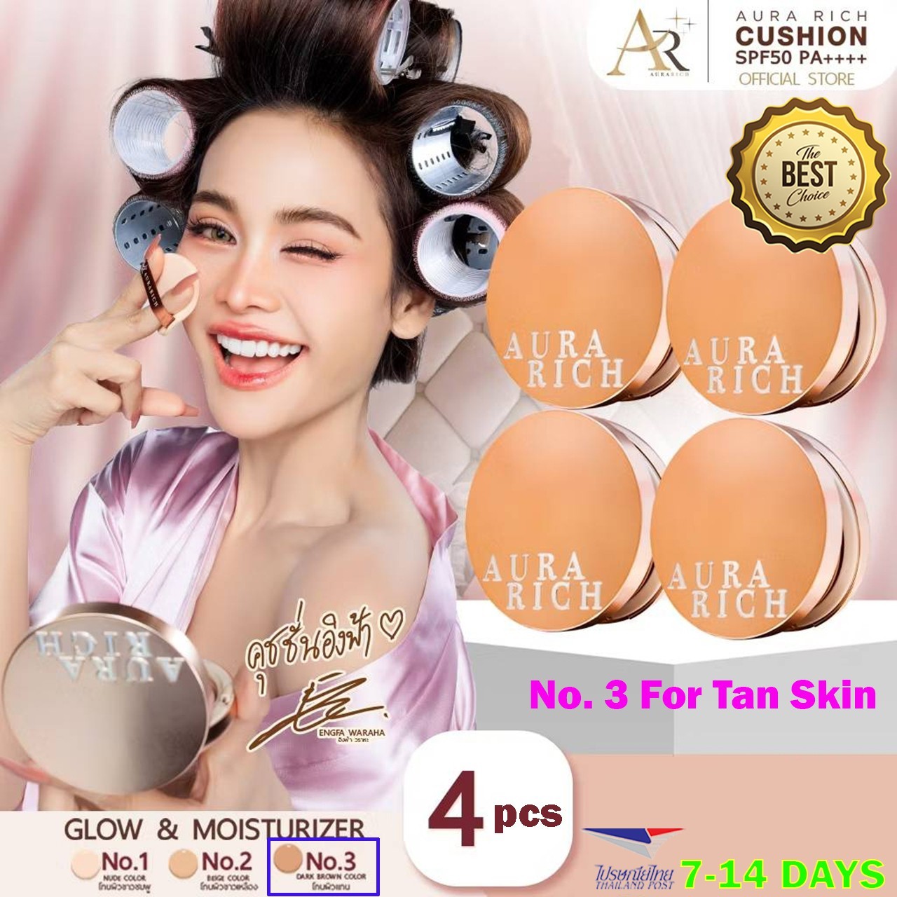 4x Cushion Foundation No.3 For Tan Skin Flawless Coverage Satin Glow Finish & Mo