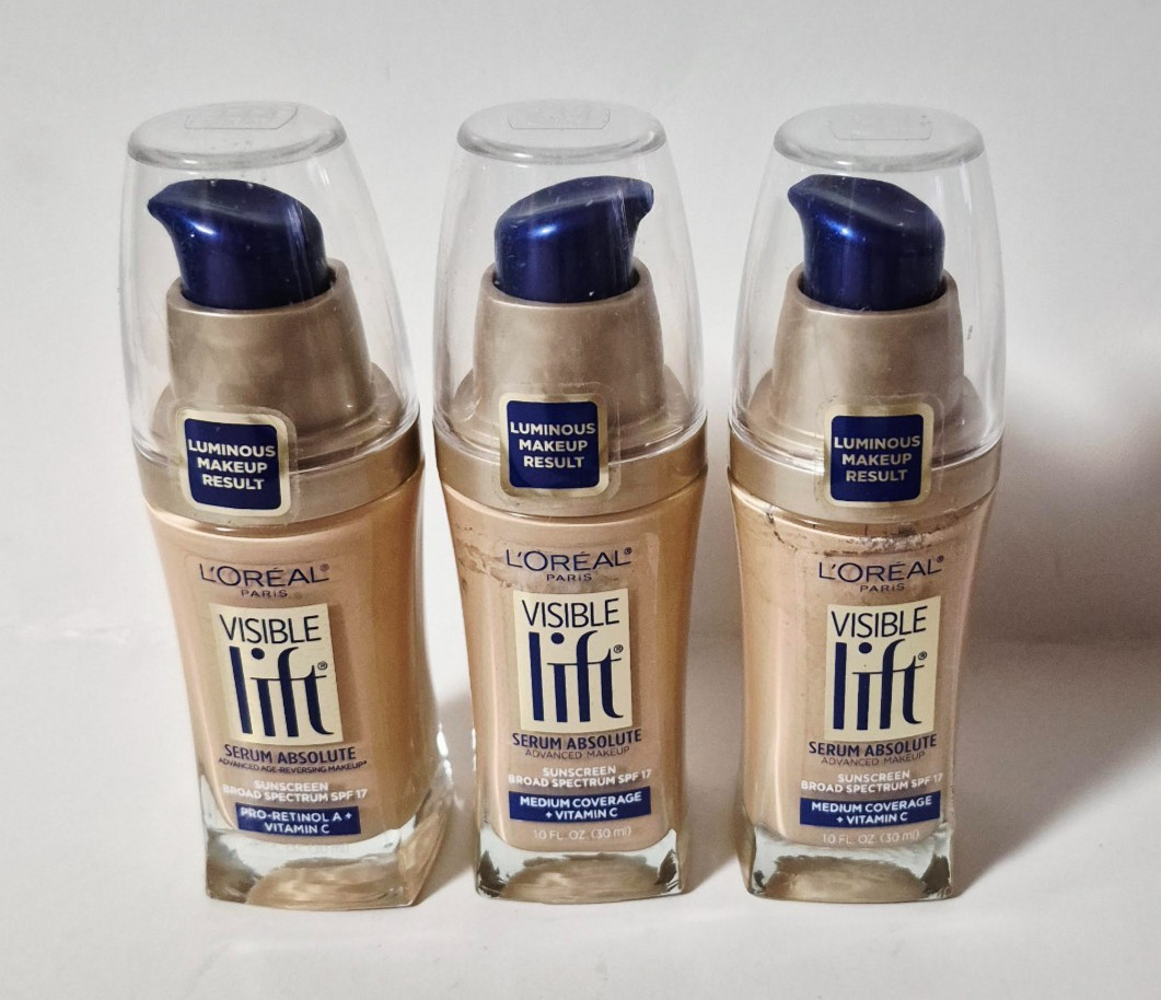 3 x L’oreal VISIBLE LIFT SERUM ABSOLUTE Foundation SPF 17 ~ 144 LIGHT IVORY~ 1oz