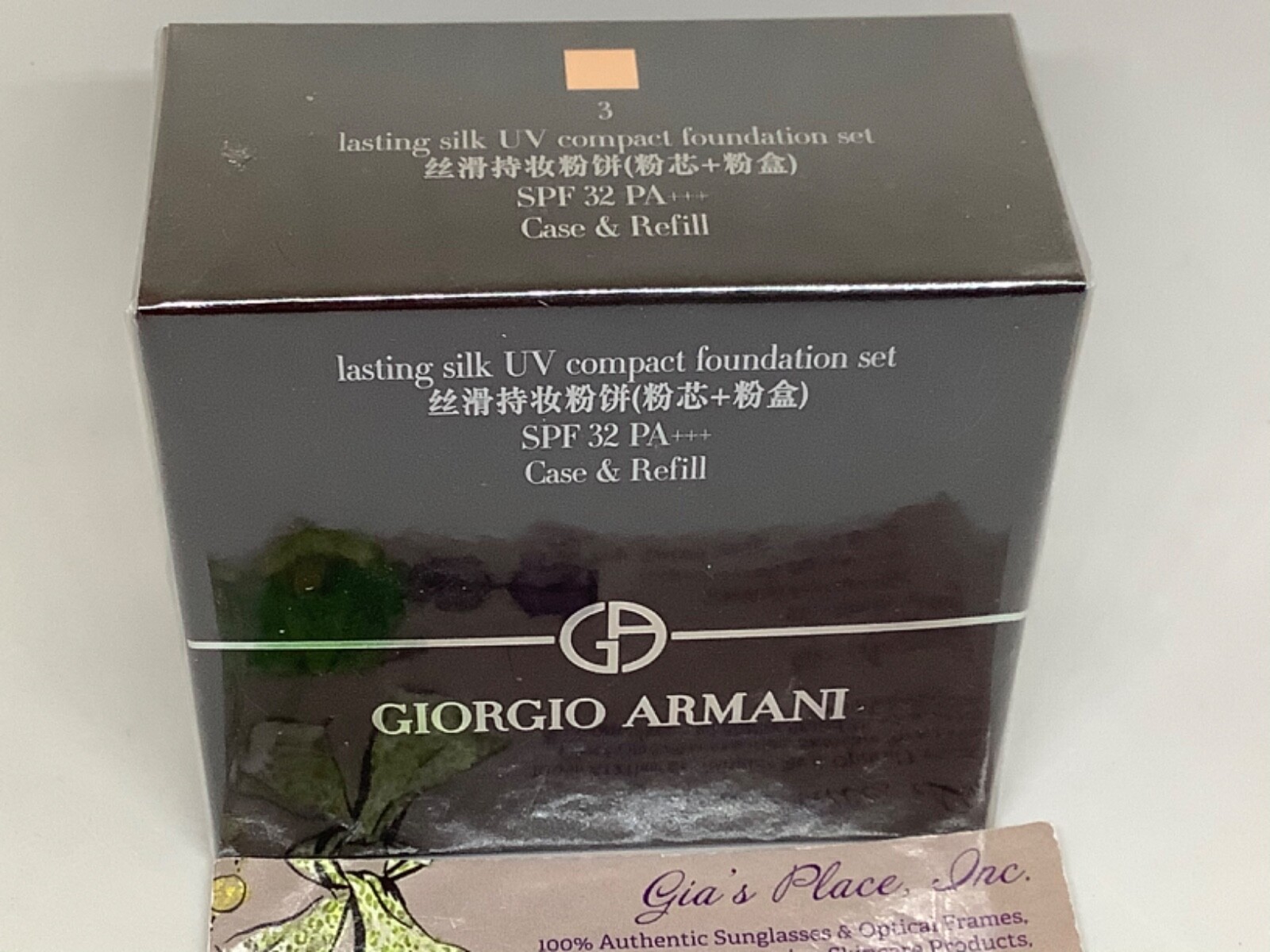 GIORGIO ARMANI LASTING SILK UV COMPACT FOUNDATION SET #3 .31oz CASE+REFILL SPF32