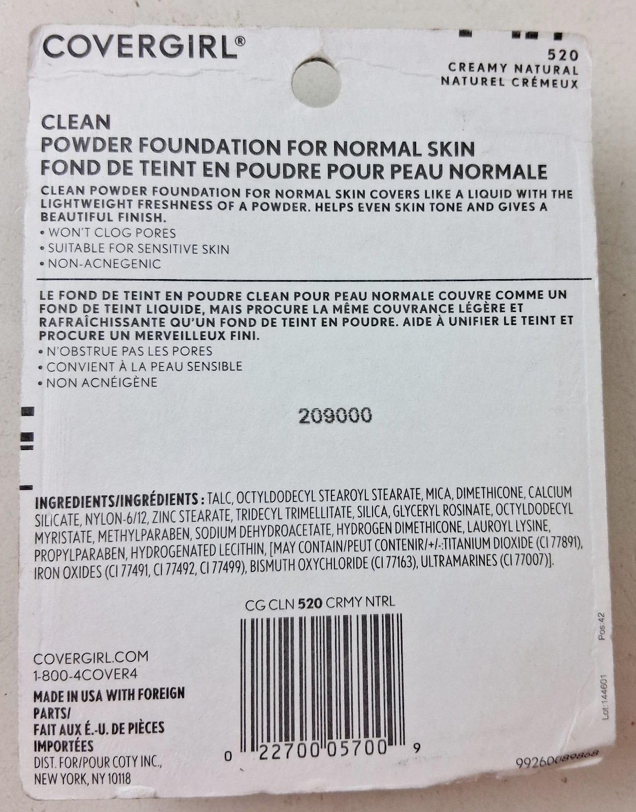 COVERGIRL Clean Powder Foundation 520 Creamy Natural Shade 0.41 oz SEALED