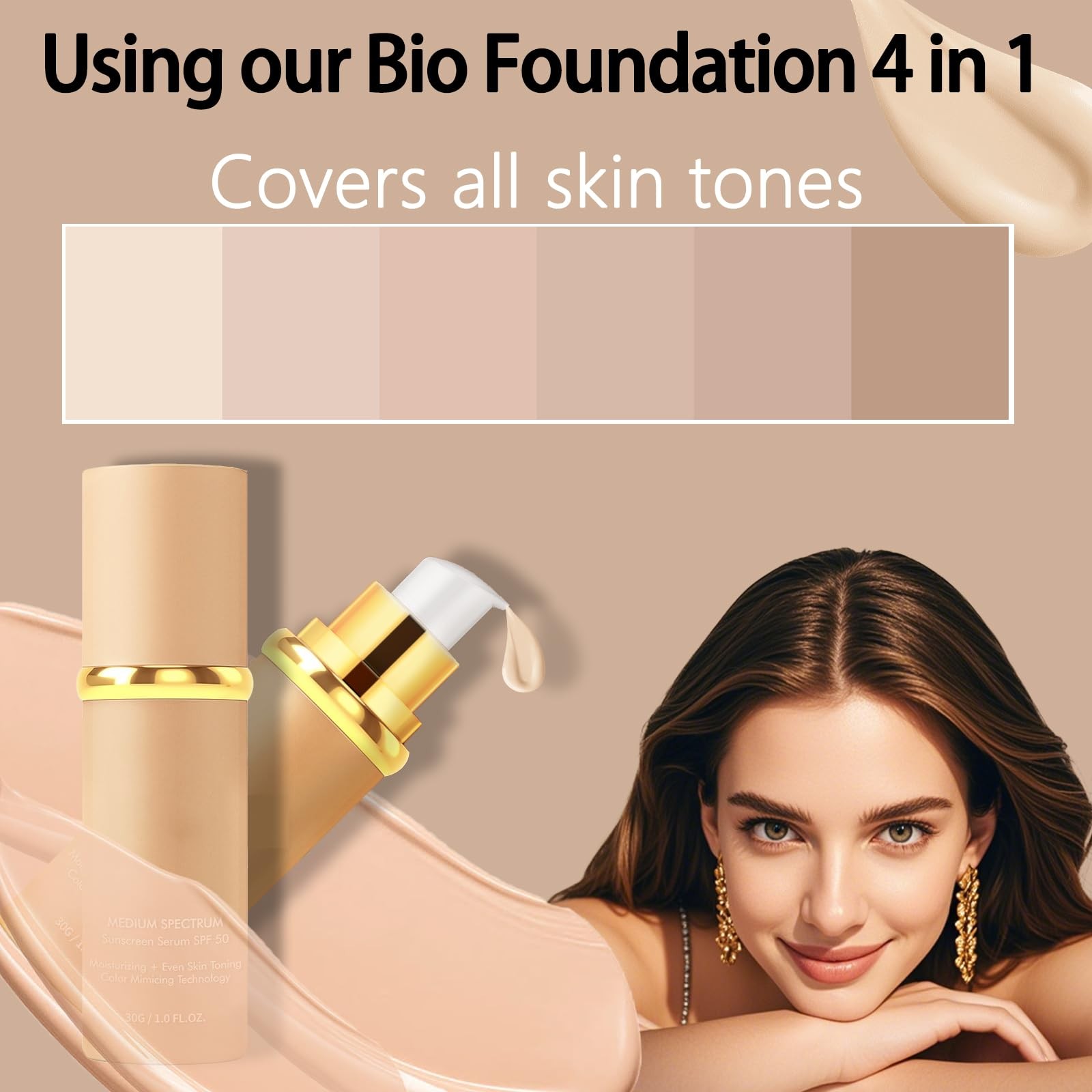 Foundation 4 in 1 – Medium Spectrum with SPF 50+, Color Changing Foundation, …