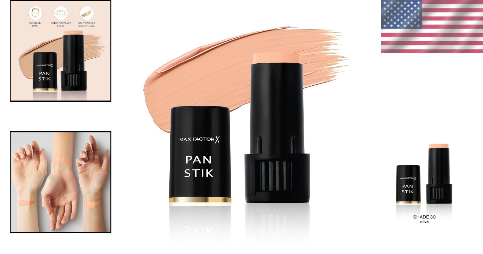 Hydrating Full Coverage Panstik Foundation – 30 Olive, Lightweight Stick 0.4 oz