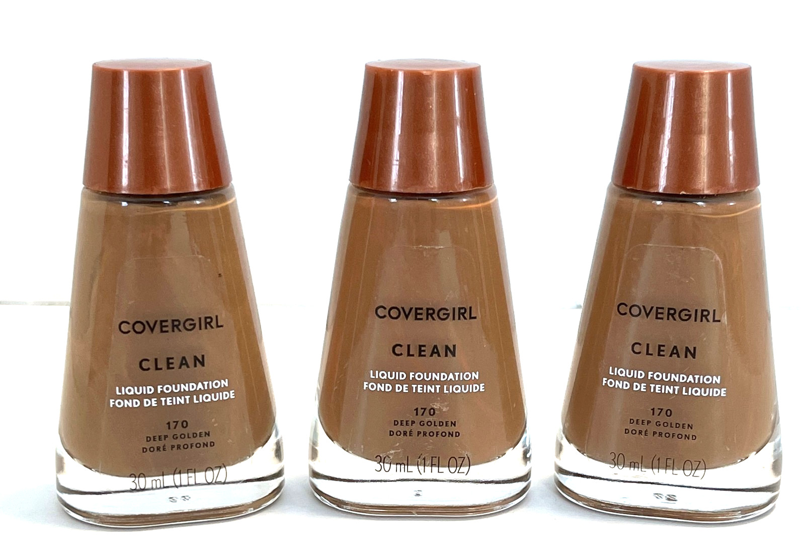 Lot of 3 Covergirl Clean Liquid Foundation Face Makeup 170 Deep Golden 1 fl oz