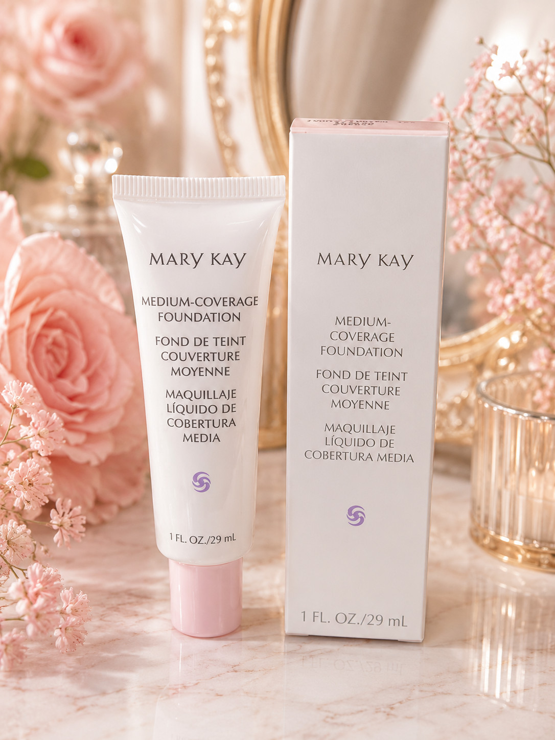NEW in Box Mary Kay Medium Coverage Foundation Ivory 204 Discontinued Pink Cap