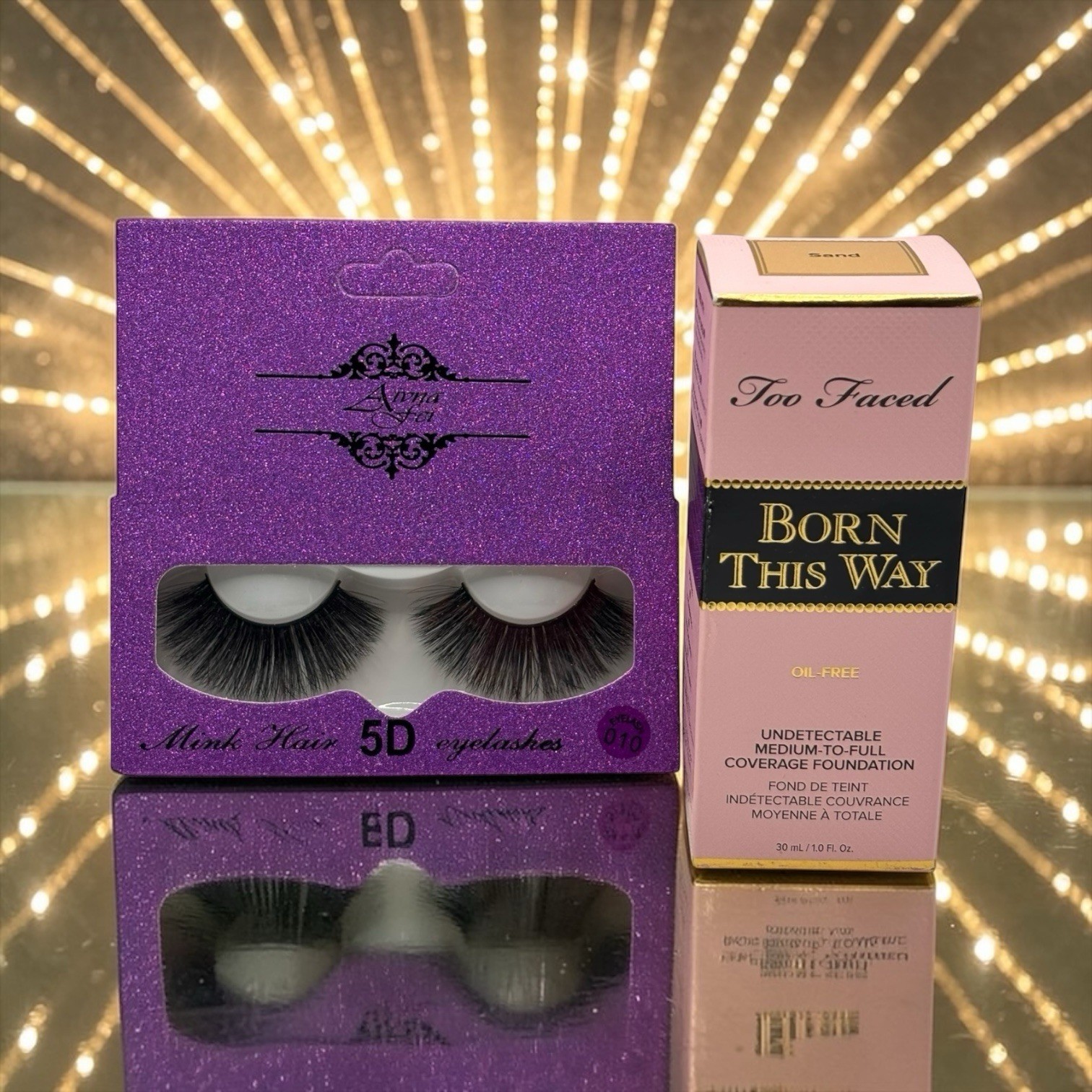 Too Faced Born This Way Oil-Free Foundation SAND and Aivna Fei Mink Eyelash SET