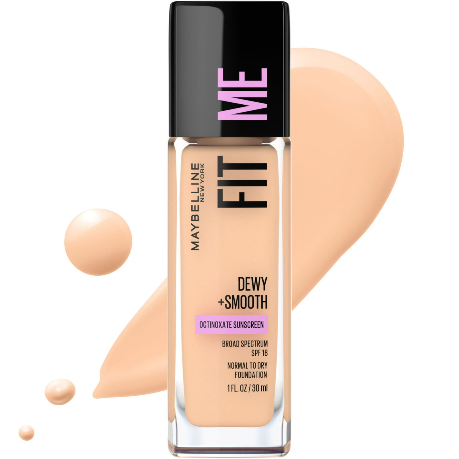 Maybelline Fit Me Dewy + Smooth Liquid Foundation Makeup with SPF 18, Ivory