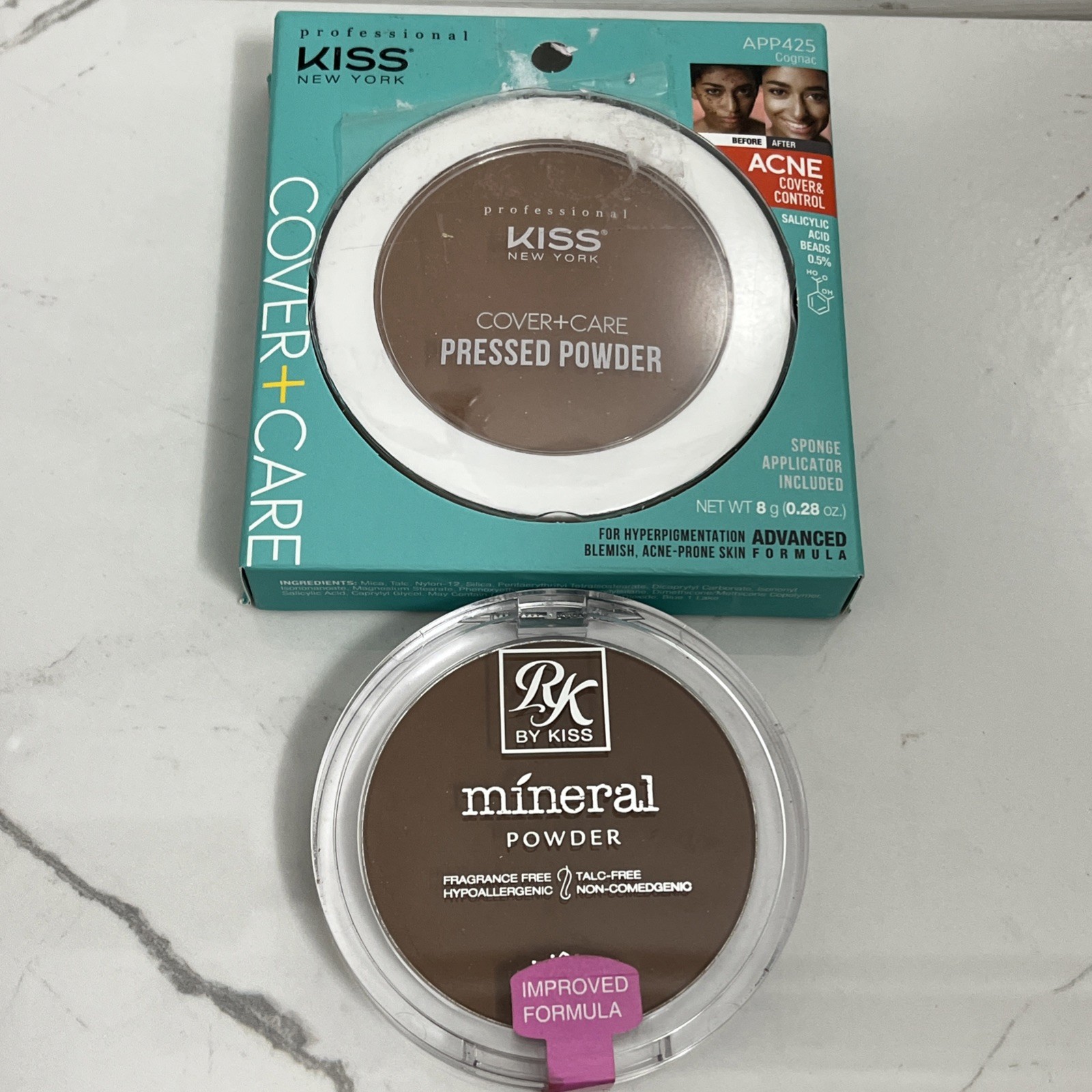 Kiss cover and care pressed powder and mineral powder cognac