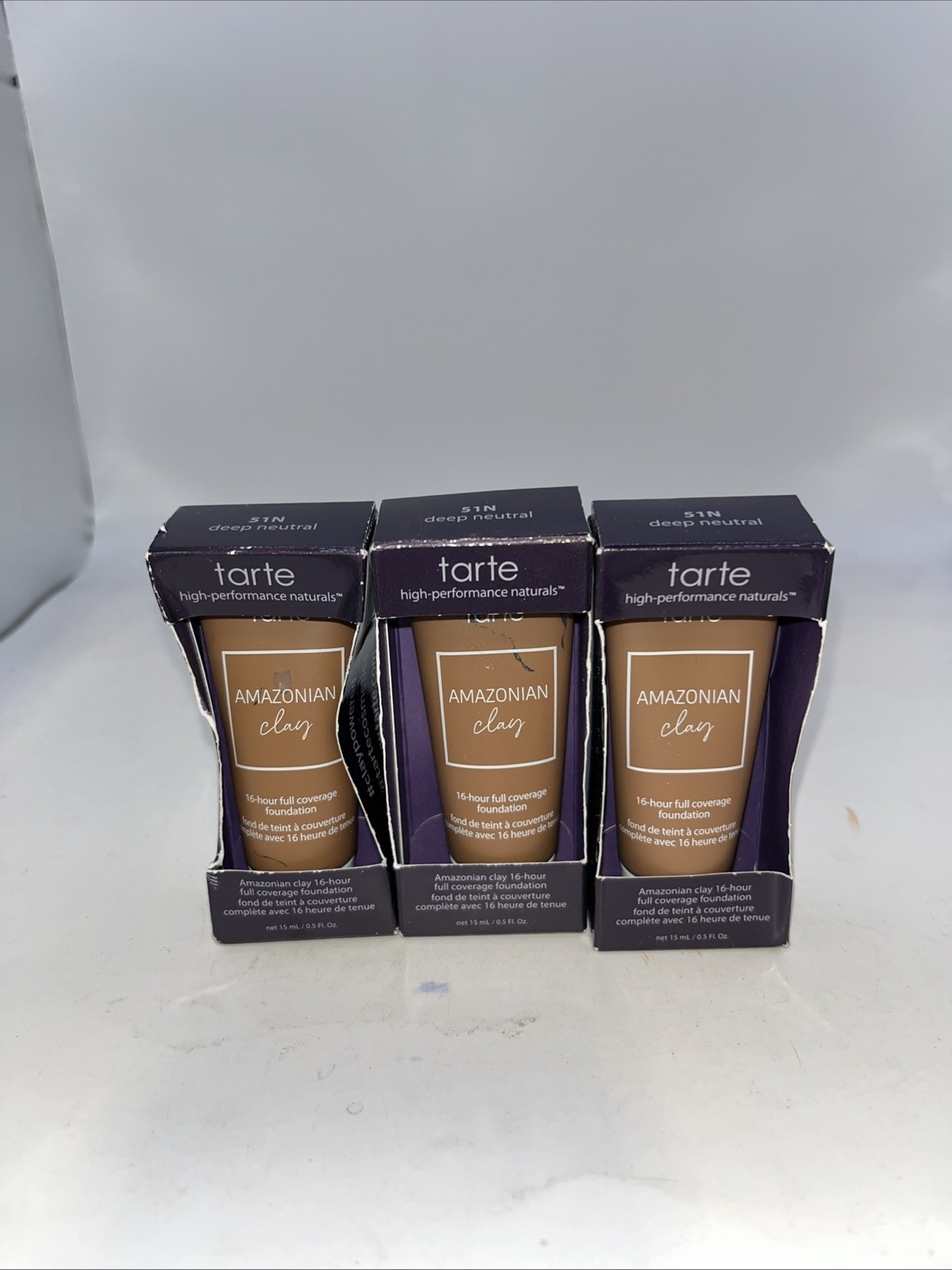 (3)TarteAmazonian Clay 16hour Full Coverage Foundation 51N Deep Neutral – 0.5oz.