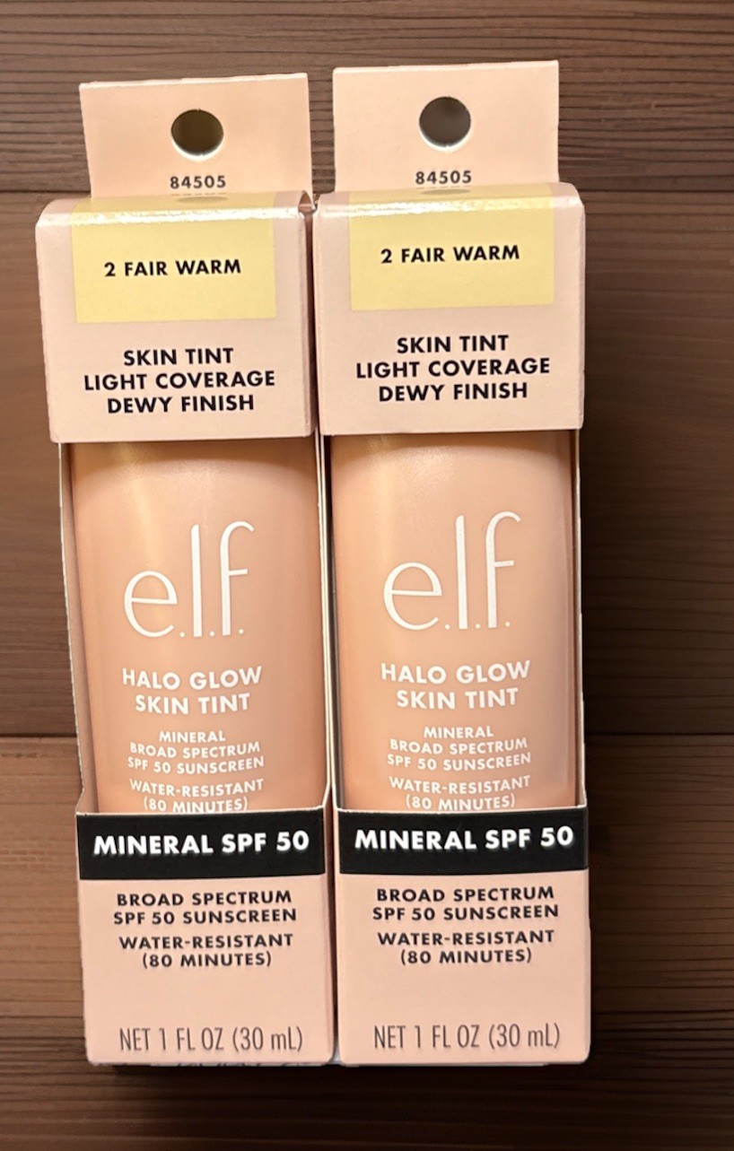 e.l.f. Halo Glow Skin Tint SPF 50 Fair Warm 02 Dewy Finish 1oz ea 2 PK!!