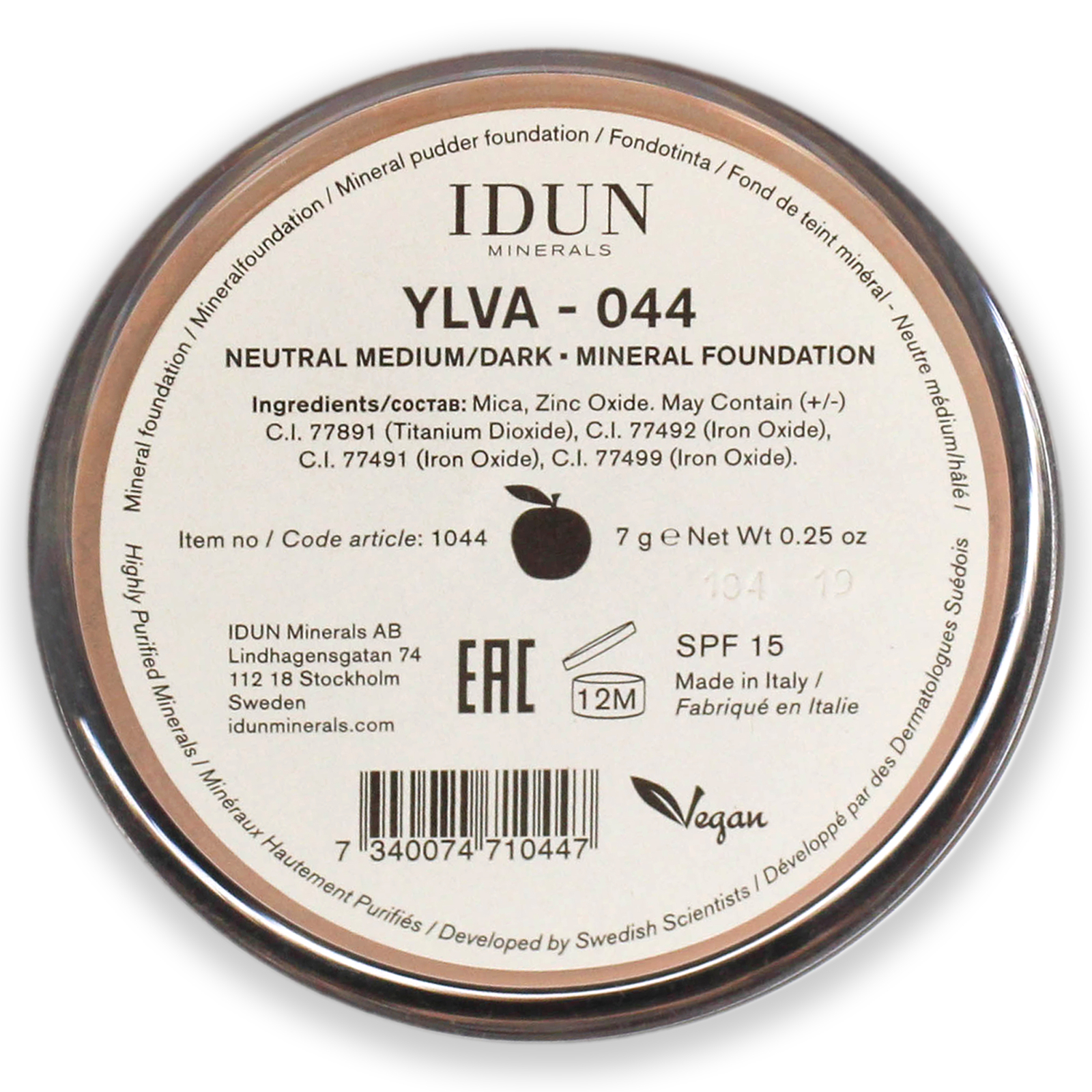 Mineral Powder Foundation SPF 15 – 044 Ylva by Idun Minerals for Women – 0.25 oz