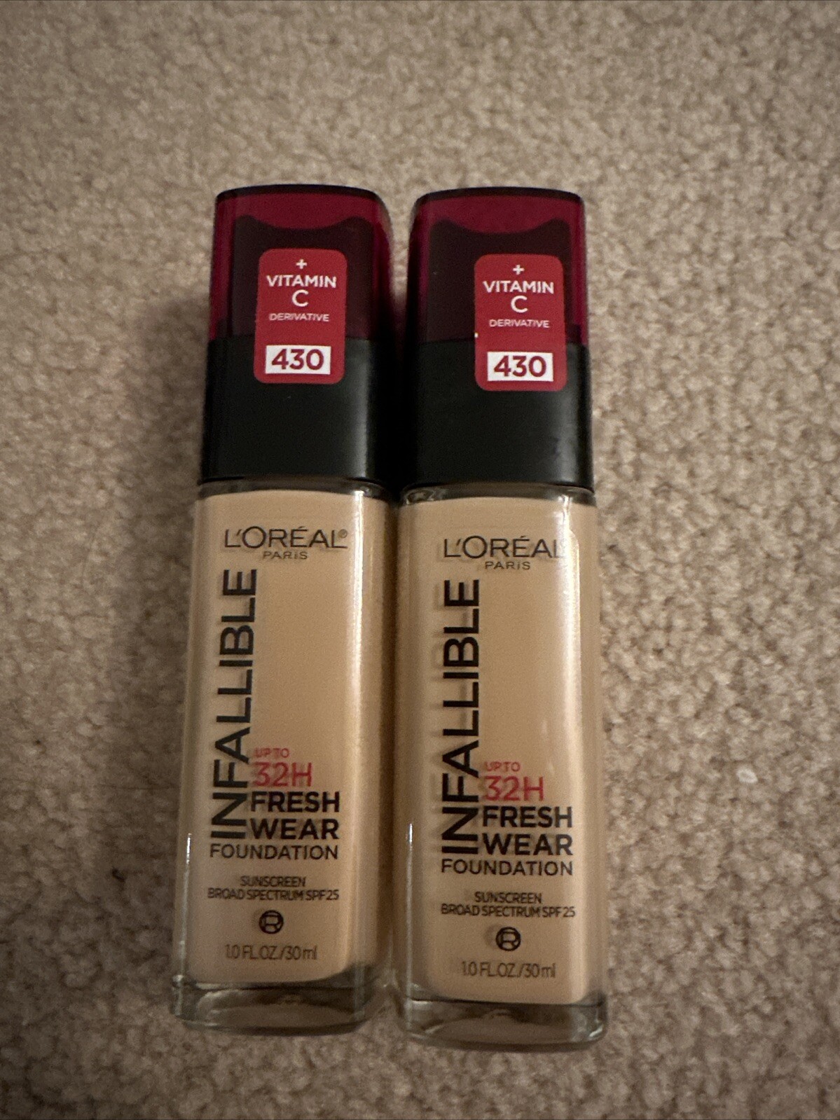 2 X Loreal Infallible 32Hr FreshWear Foundation Makeup SPF25 + Vit. C 1oz 430
