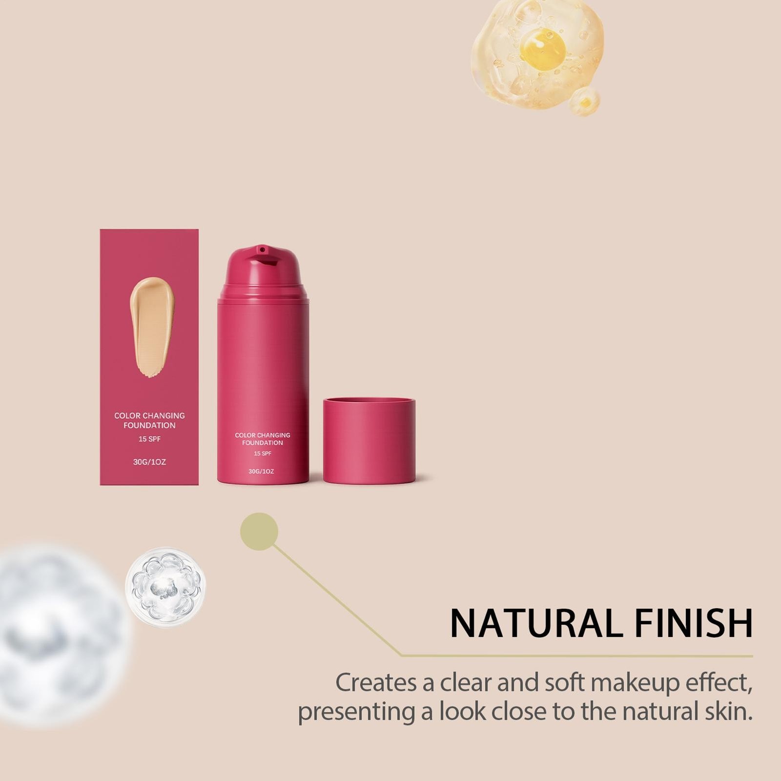 Color Changing Foundation Adjusts to Skin Tone, 30g Makeup Base,Flawless Finish`