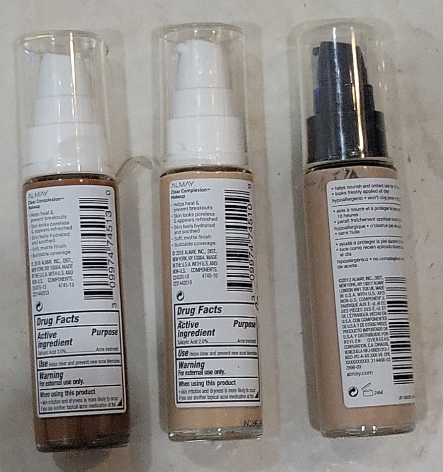3 PACK ALMAY CLEAR COMPLEXTION MAKEUP 900 CAPPUCCINO 510 NATURAL OCHR 160 NAKED
