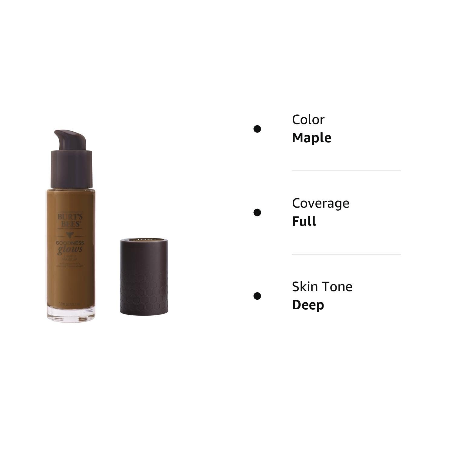 Burt’s Bees Goodness Glows Liquid Foundation, Deep Maple, 1.0 Ounce