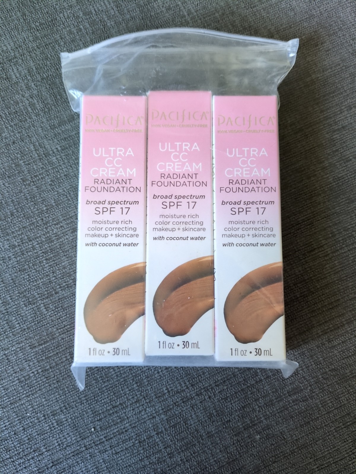 3 Pack Pacifica Ultra CC Cream Radiant Foundation SPF 17 Warm / Tan 1 oz 10/23
