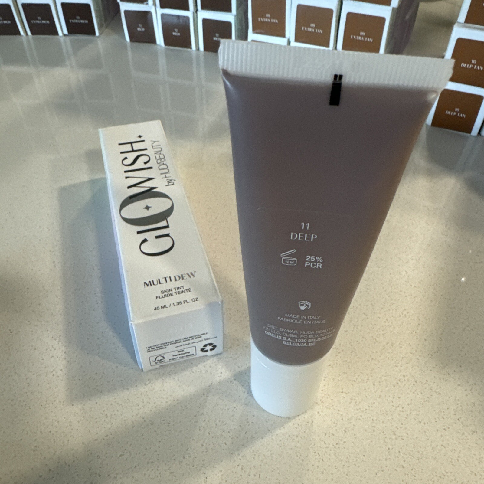 BNIB Glowish by Huda Beauty Multi Dew Skin Tint 1.35oz / 40mL Deep 11-