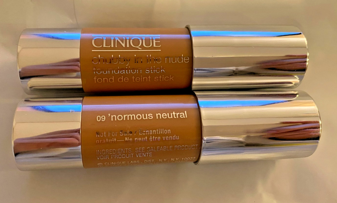 2x Clinique CHUBBY in the NUDE Foundation Stick ~ 09 ‘NORMOUS NEUTRAL ~ Lot of 2