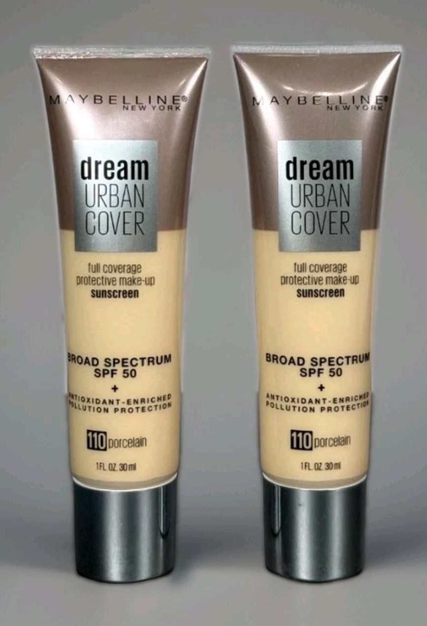 2 PACK Maybelline Dream Urban Cover Full Coverage Makeup 110 PORCELAIN New