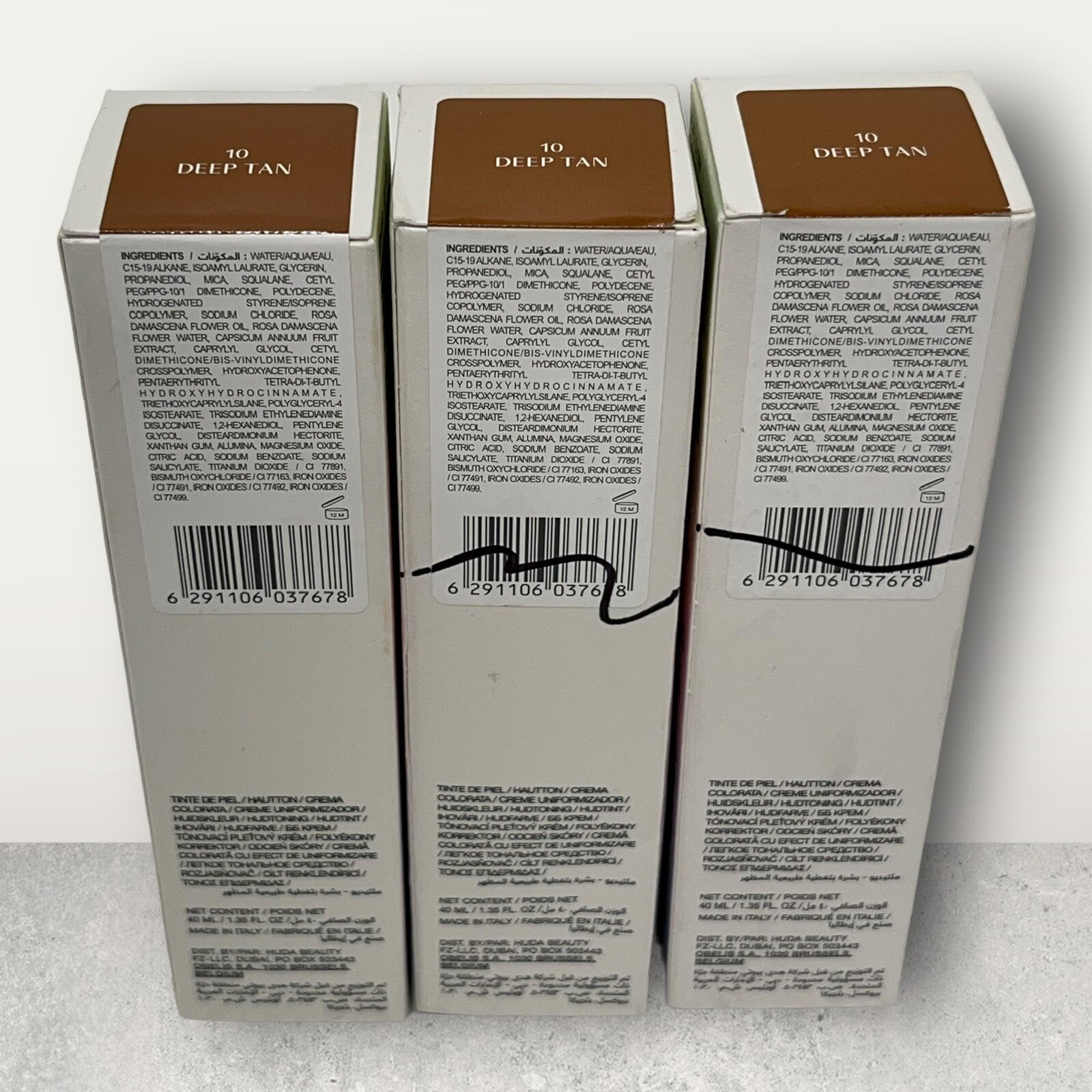 HUDA BEAUTY GLOWISH MULTI DEW SKIN TINT 10 DEEP TAN 1.35 OZ BOXED LOT OF 3
