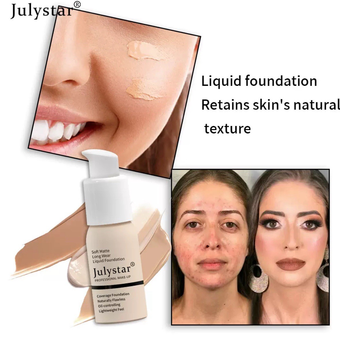 Julystar Soft Matte Liquid foundation make up waterproof Long Wear Coverage #04
