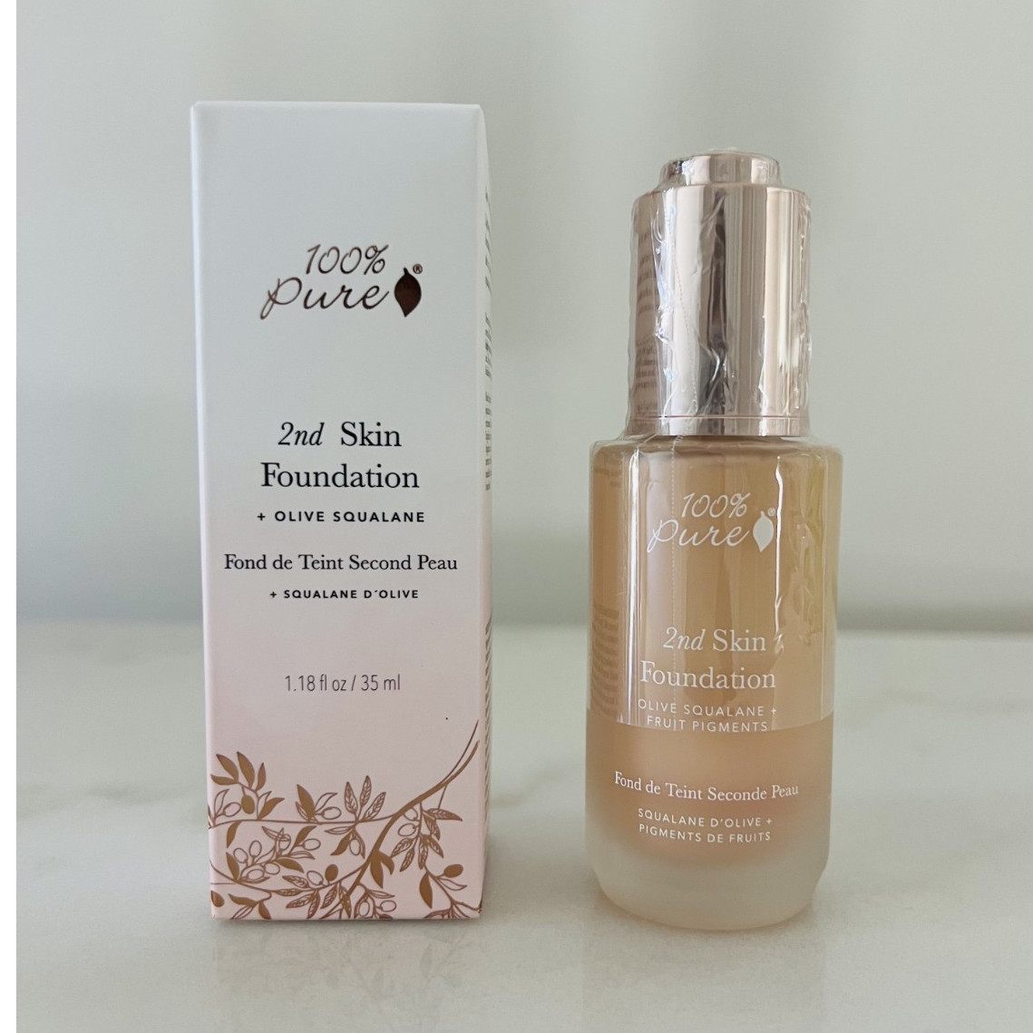 100% Pure 2nd Skin Foundation Shade 3 Olive Squalane Liquid 1.18 fl oz