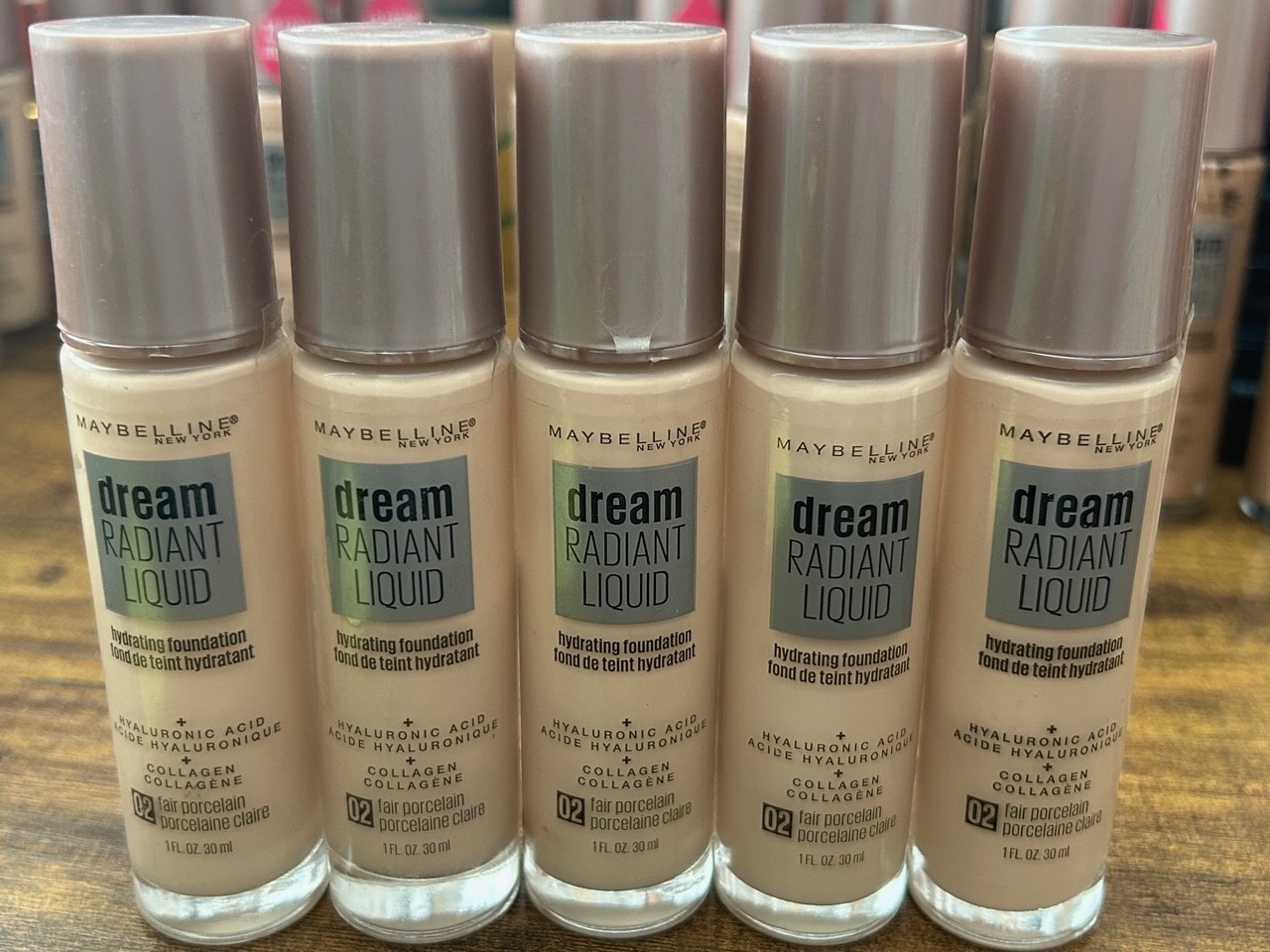 Lot of 5 Maybelline Dream Radiant Liquid Foundation #02 Fair Porcelain Unsealed