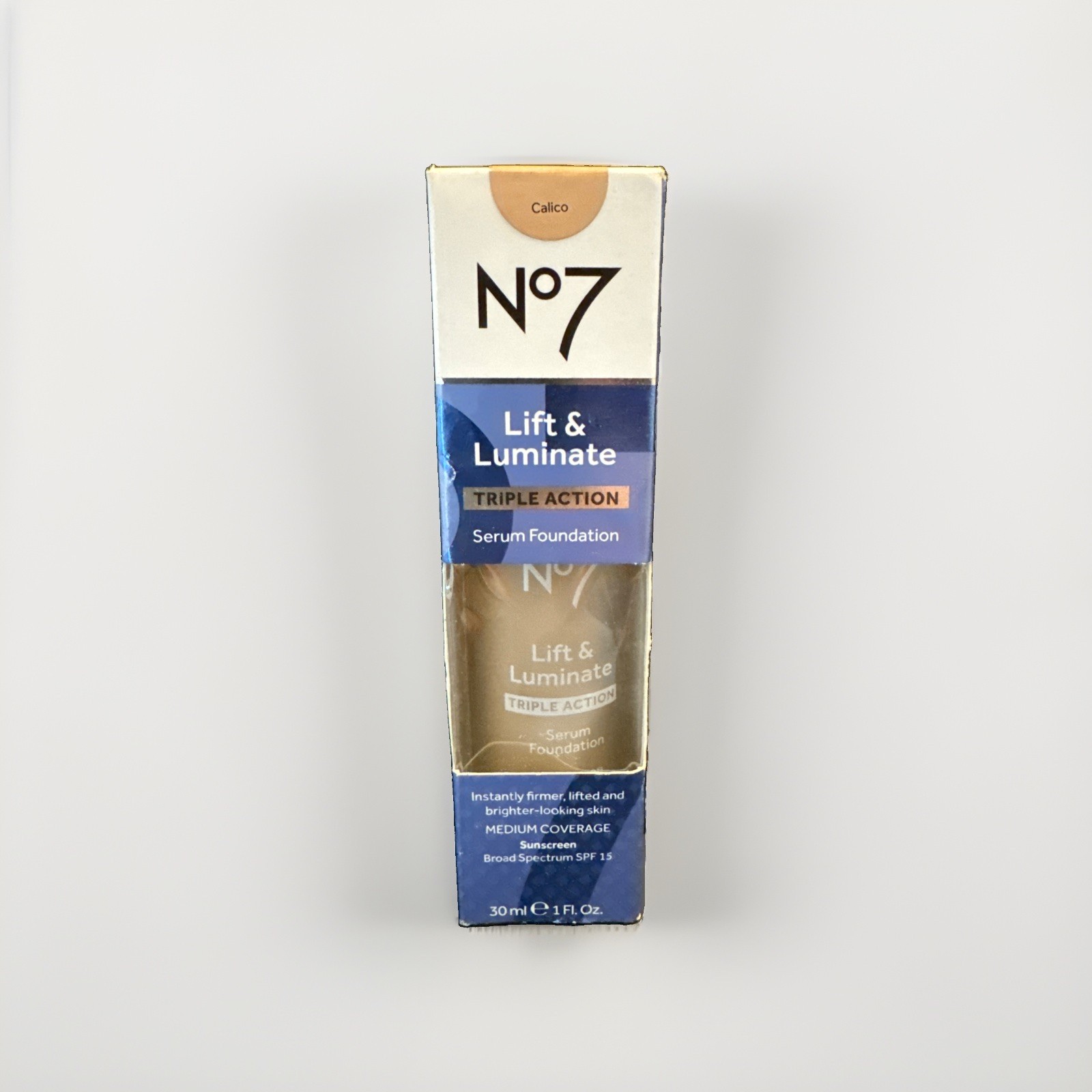 No7 Lift & Luminate Serum Foundation 1oz Calico SPF 15 Anti-Aging Exp 04/28 NIB