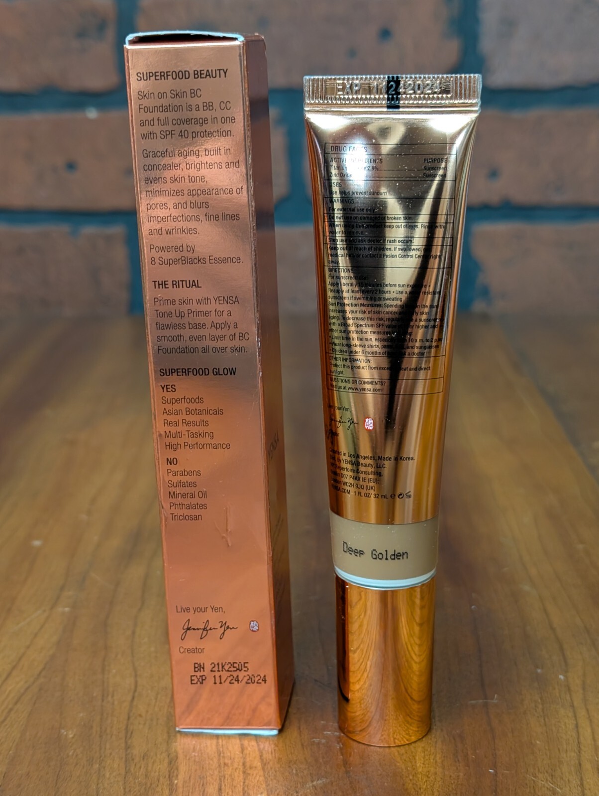 Yensa Beauty Skin on Skin BC Foundation In Deep Golden 1 Oz/32 ml NIB SPF 40